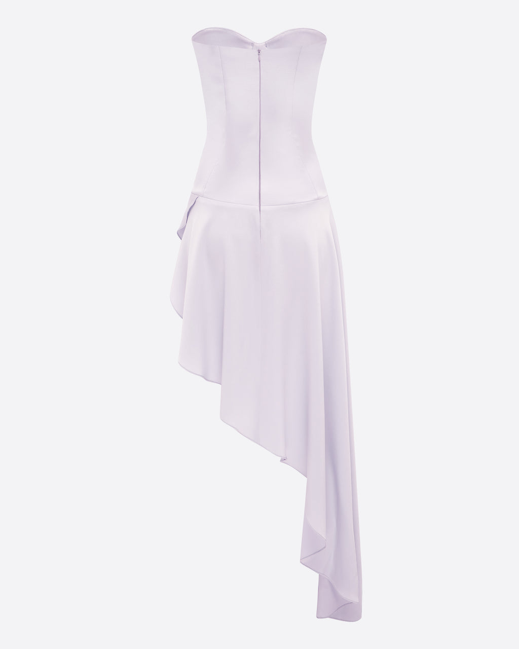 Strapless Cupped Longline Asymmetric Dress in Satin Crepe
