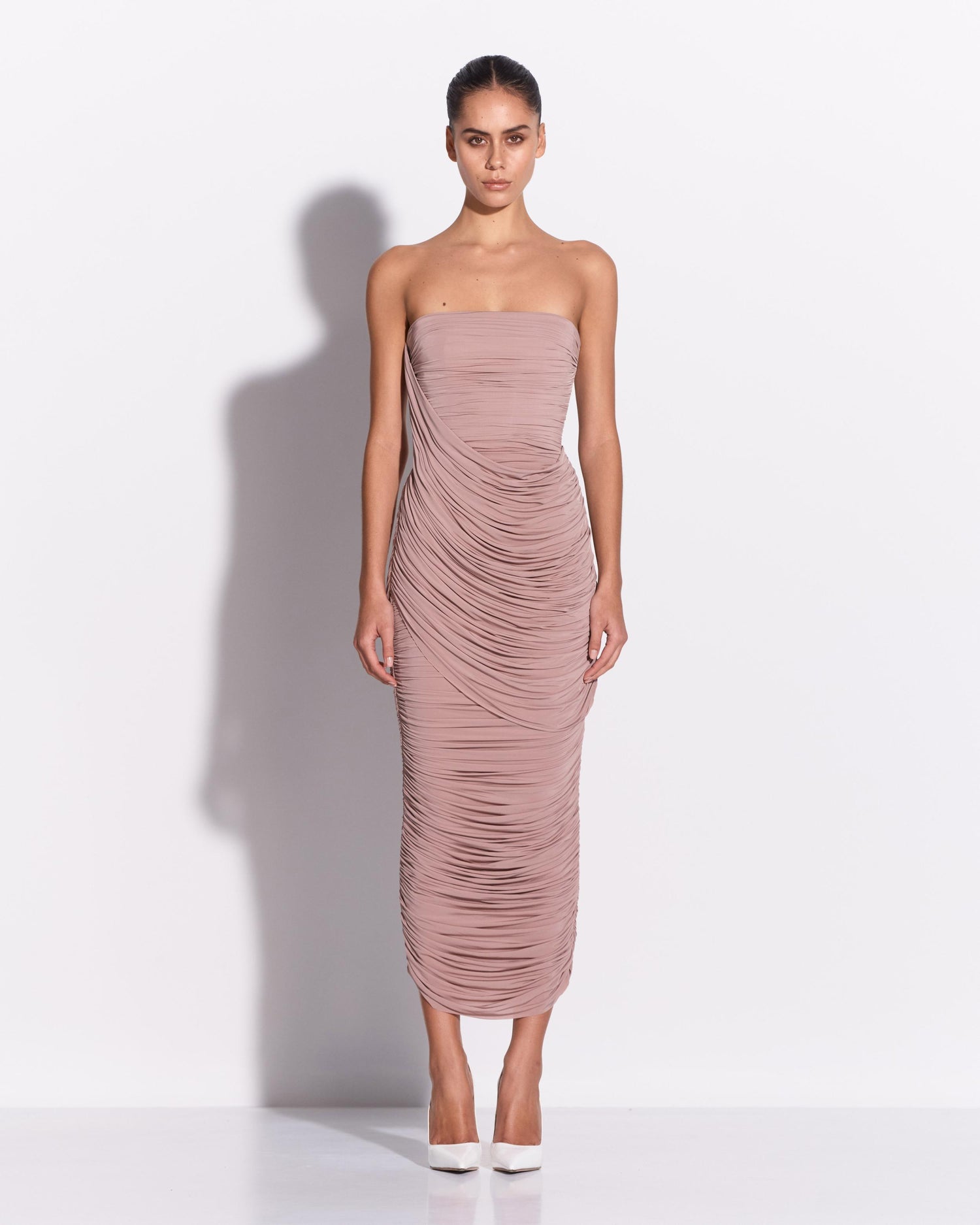 Strapless Drape Column in Jersey