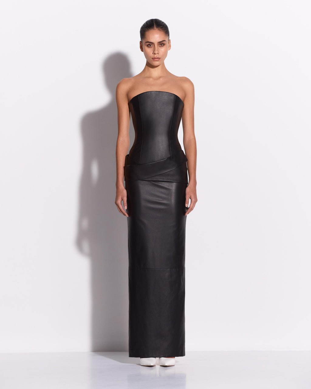 Strapless Drape Column in Leather