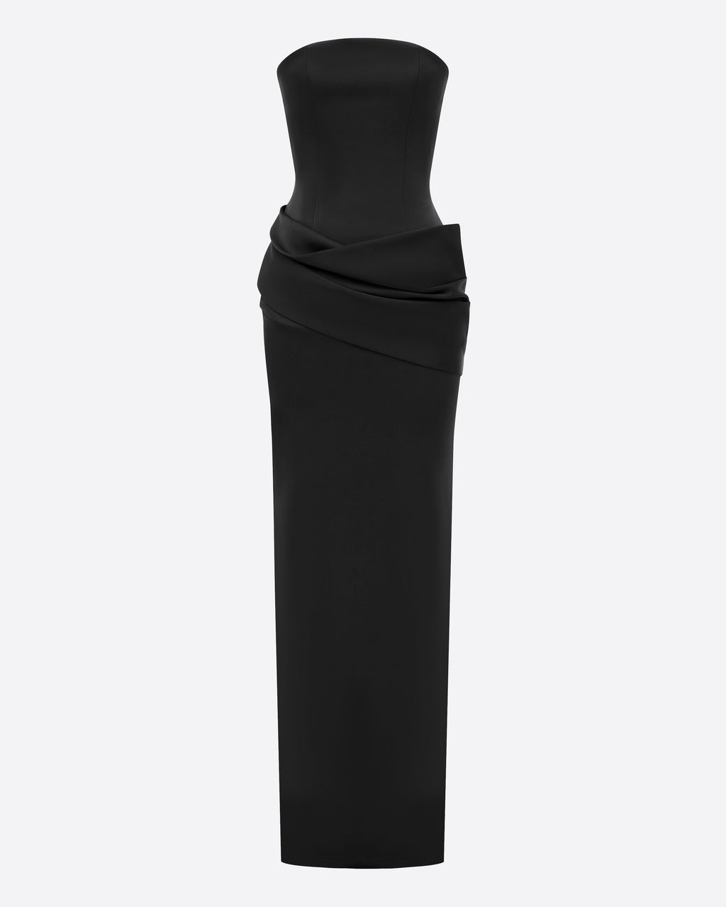 Strapless Drape Column in Satin Crepe