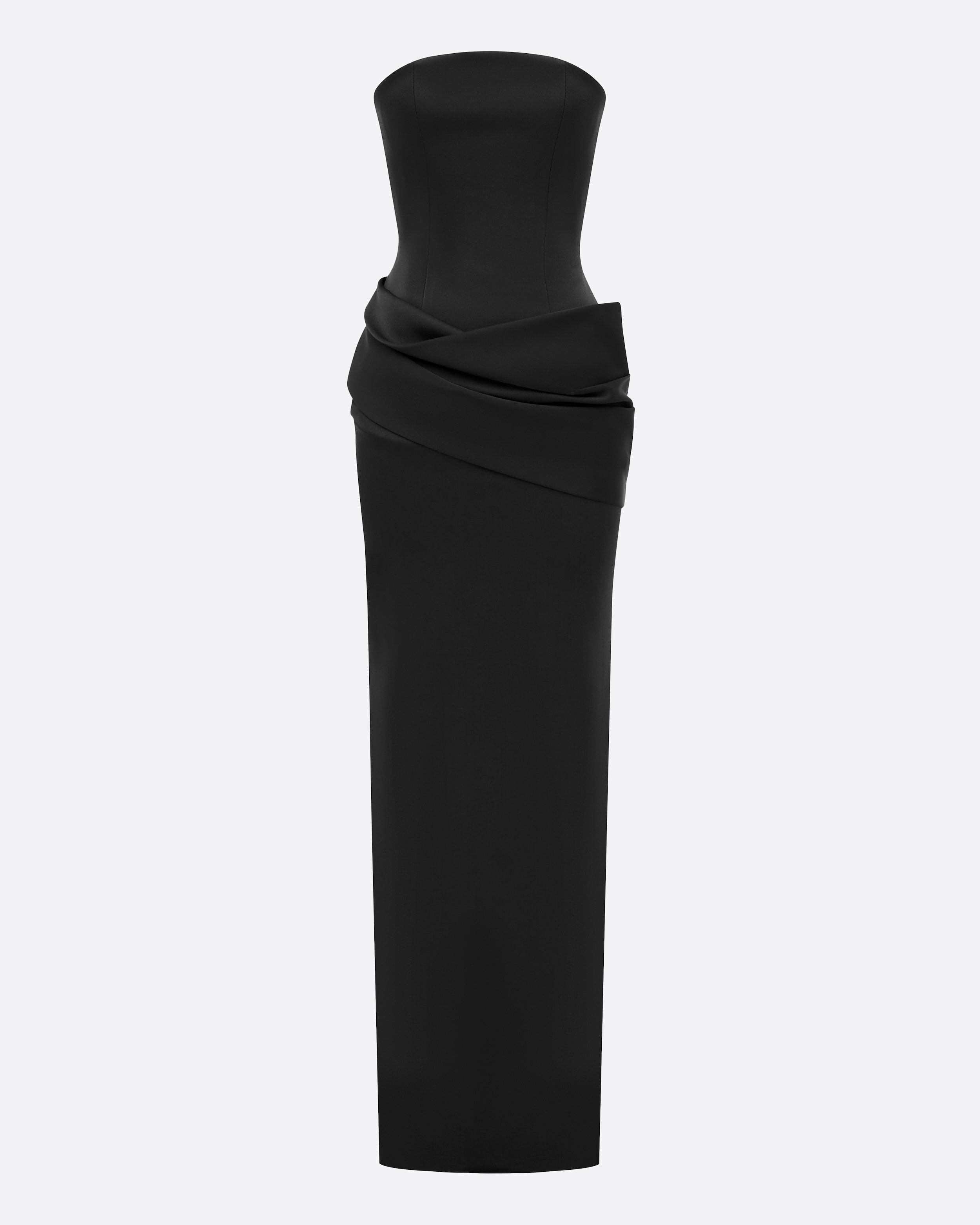 Strapless Drape Column in Satin Crepe