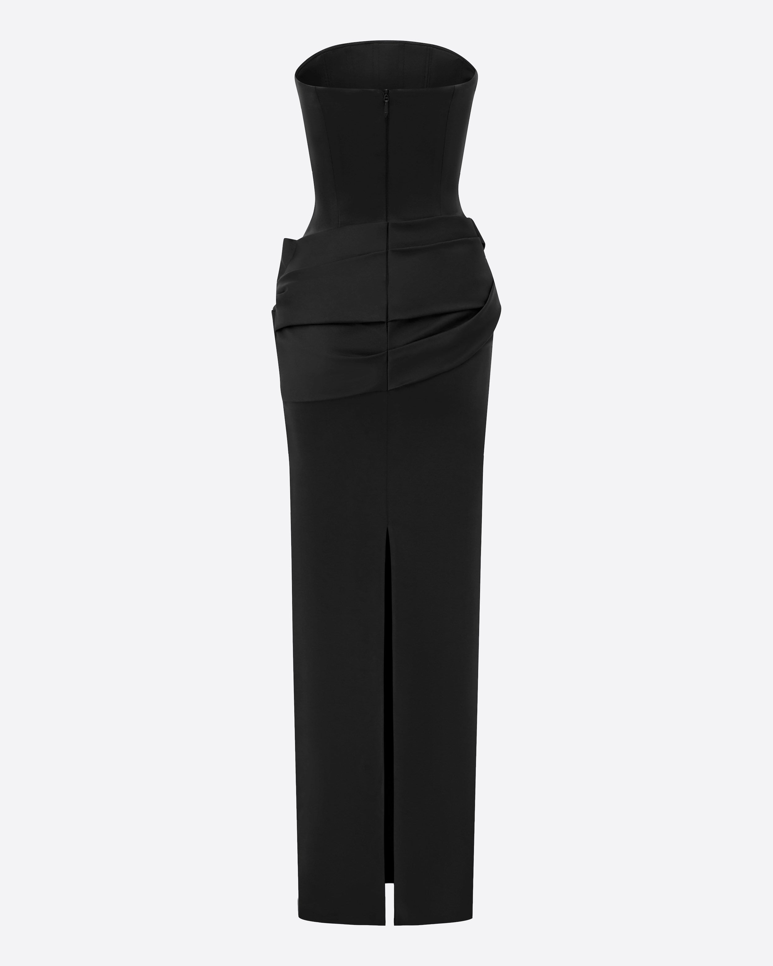 Strapless Drape Column in Satin Crepe