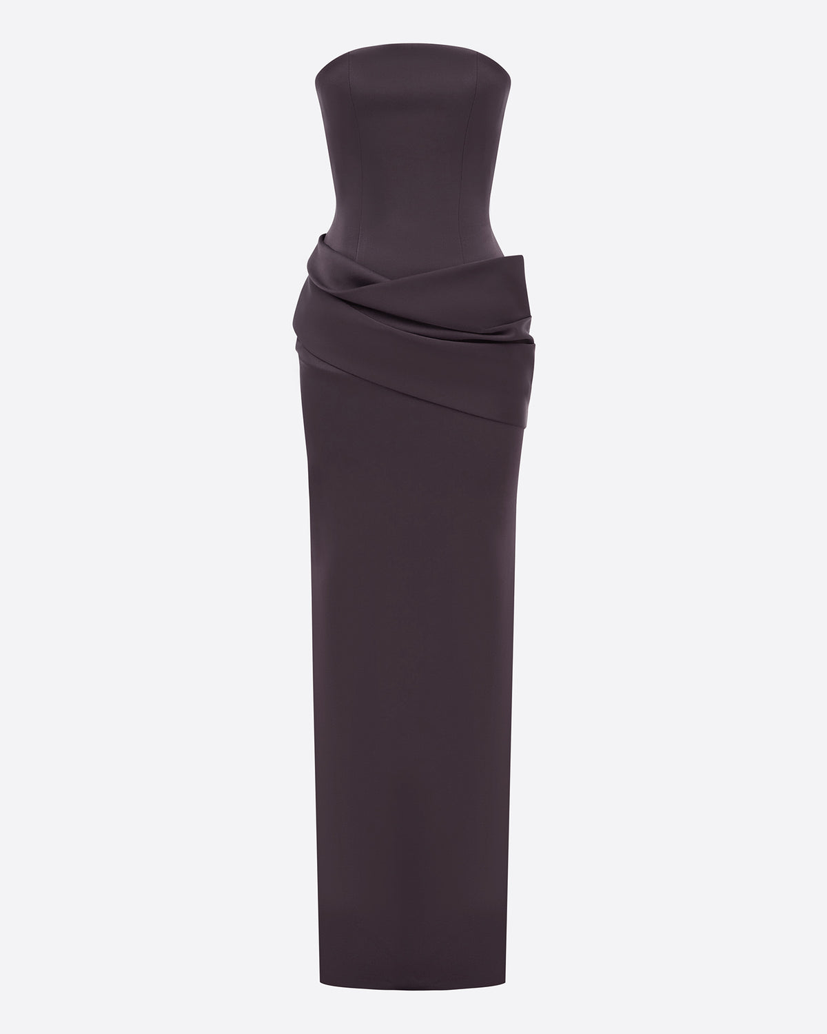 Strapless Drape Column in Satin Crepe
