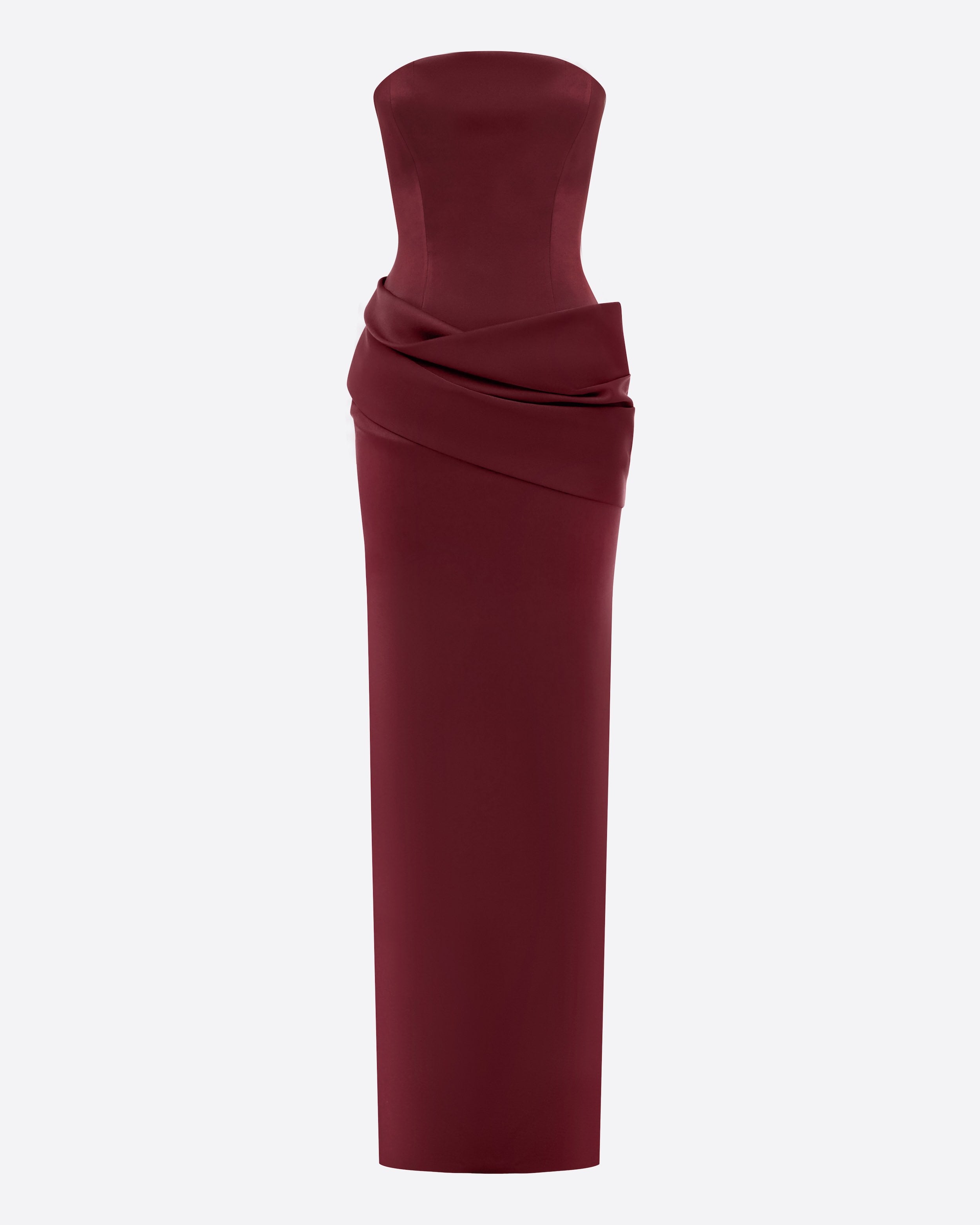 Strapless Drape Column in Satin Crepe