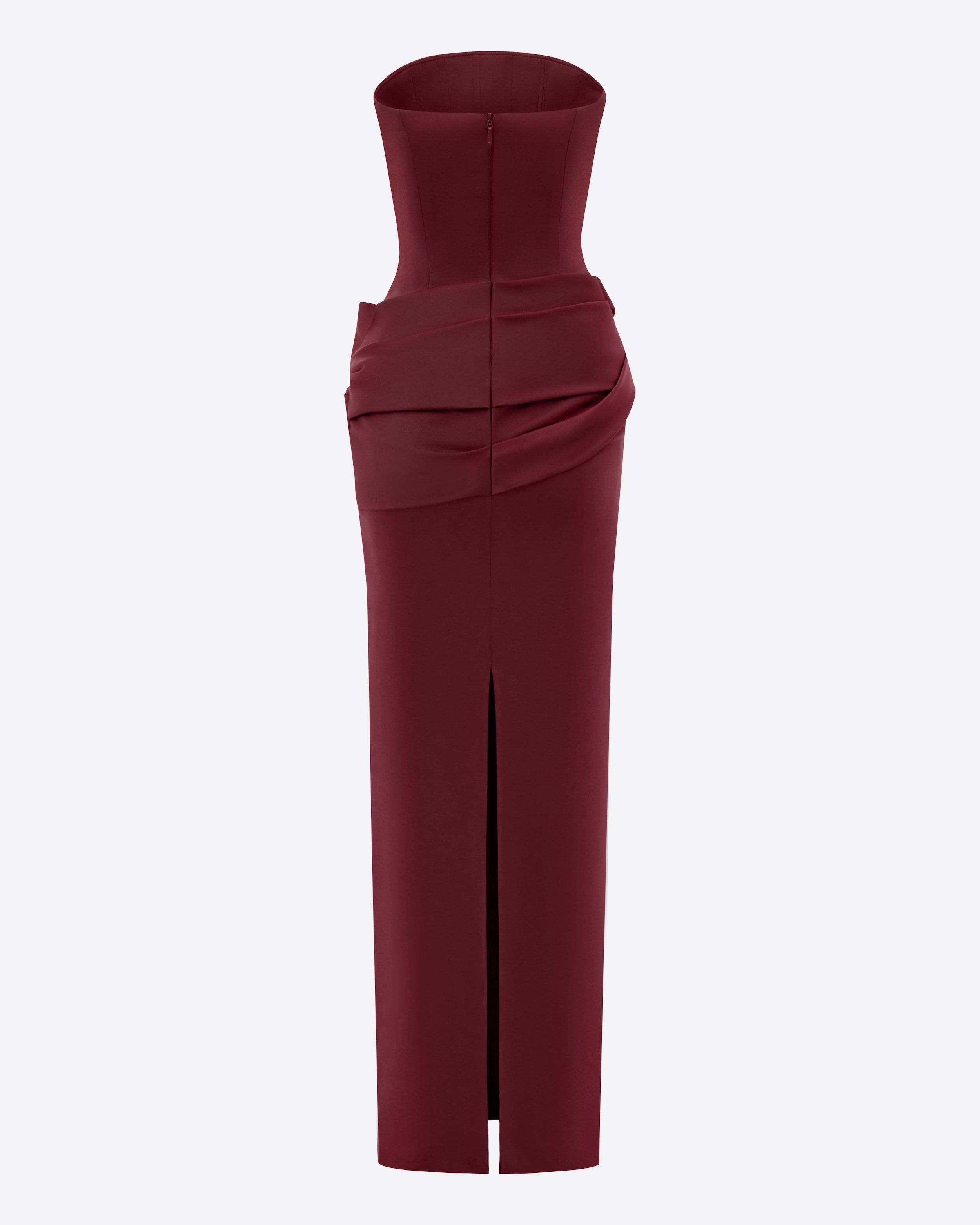 Strapless Drape Column in Satin Crepe
