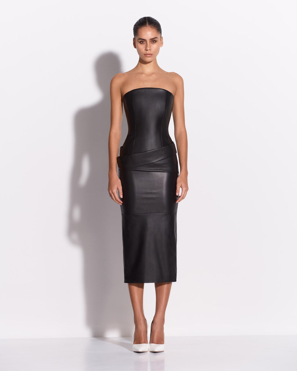 Strapless Drape Dress in Leather