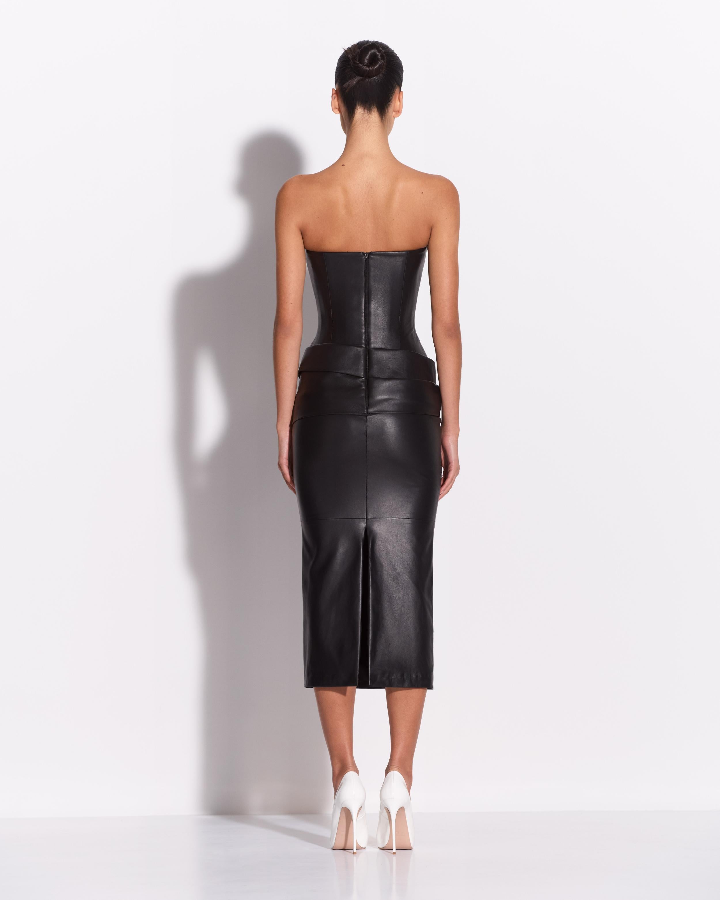 Strapless Drape Dress in Leather