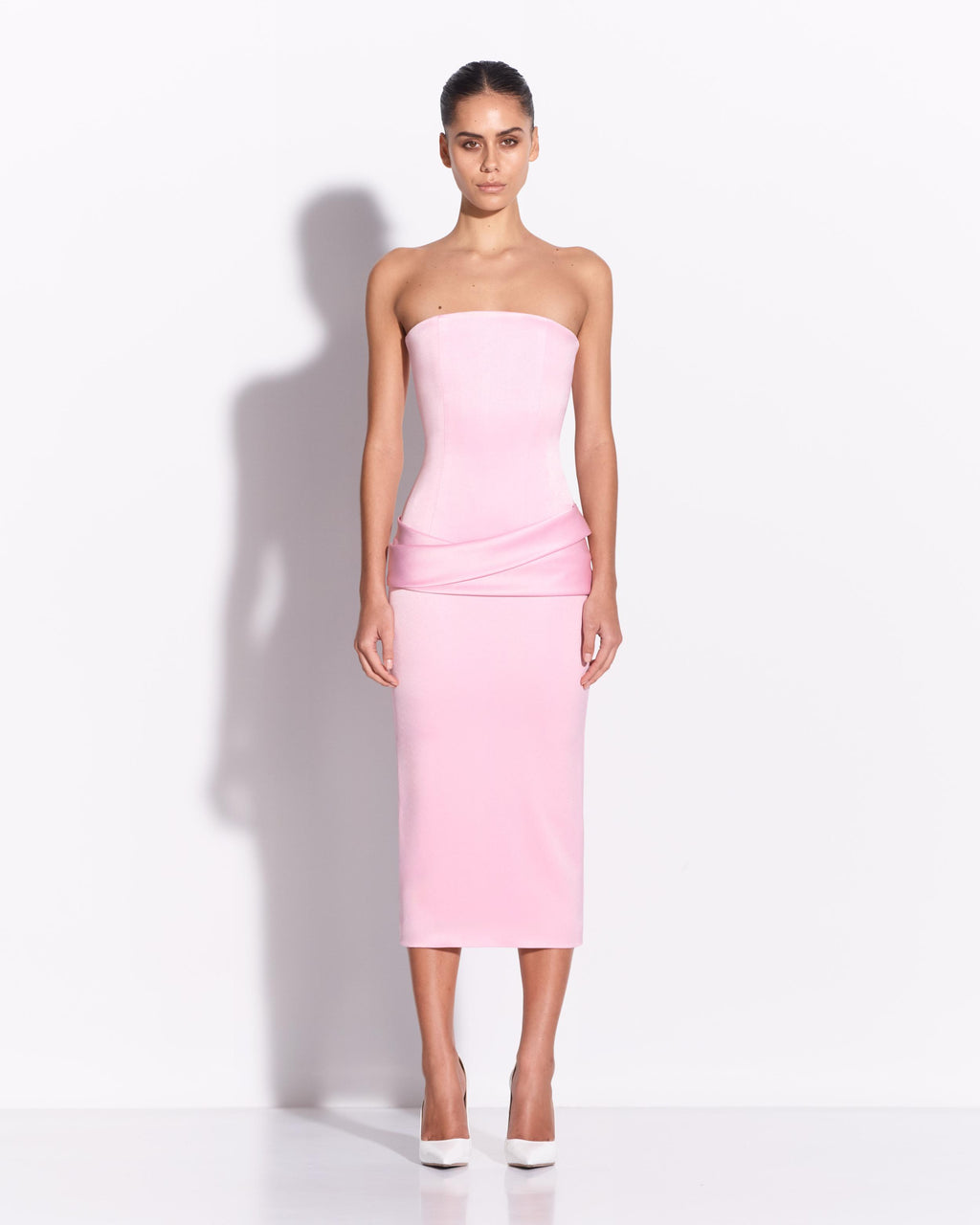 Strapless Drape Dress in Satin Crepe