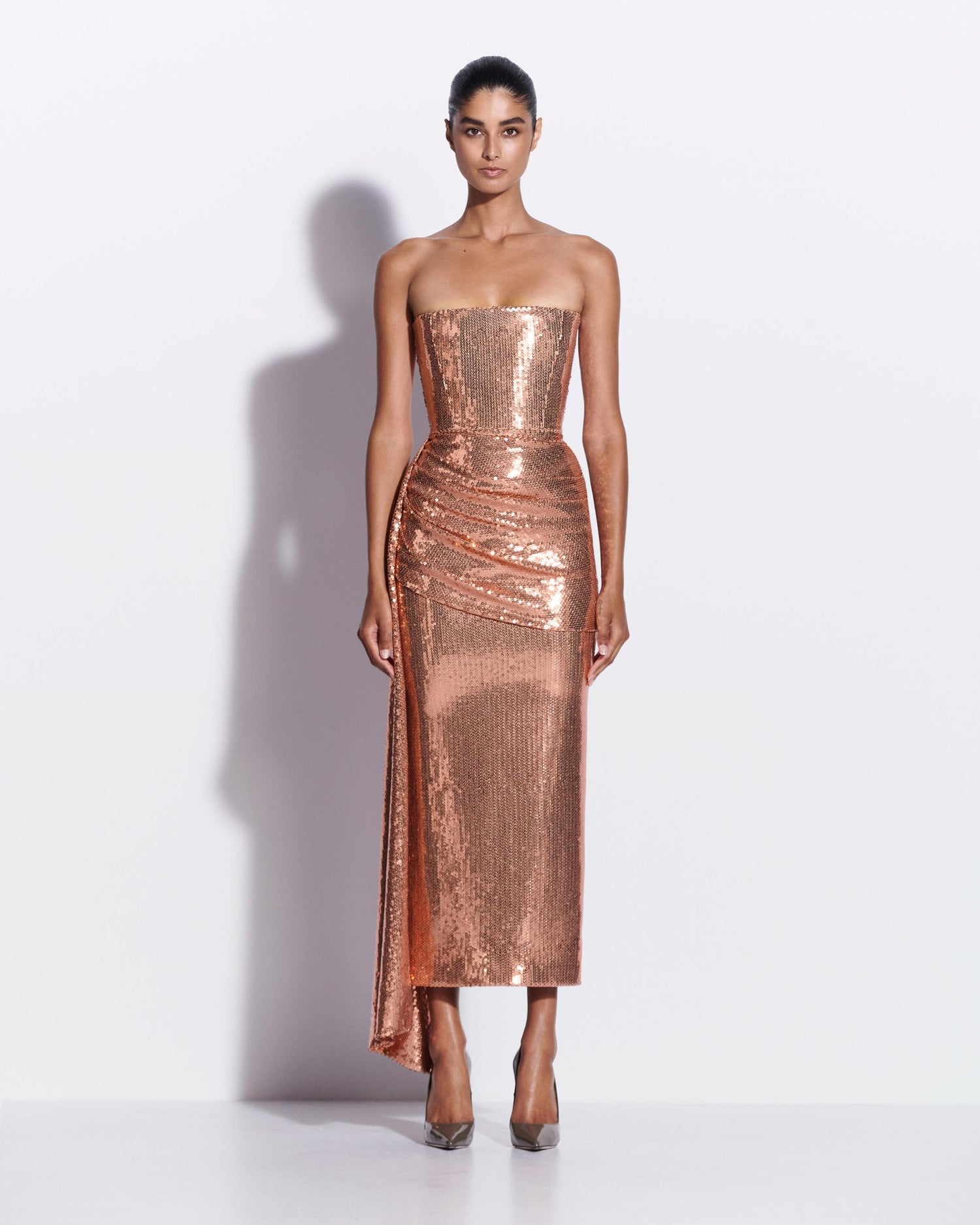 Strapless Drape Dress in Sequin