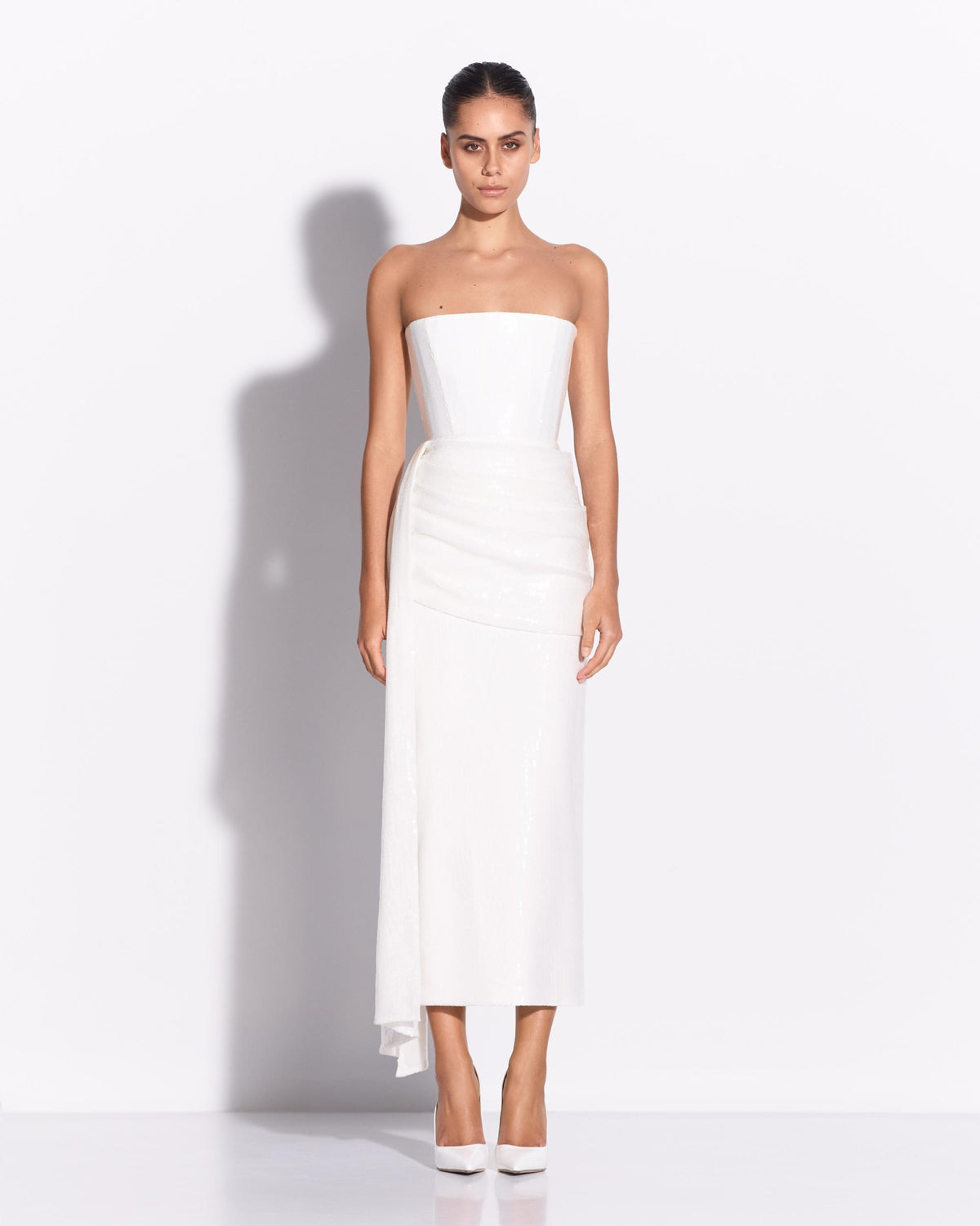 alex perry strapless midi dress Drape in Sequin White / 4 Color:Black/Rose Gold Feature:100% COTTON reinforcing the garment’s sleek Button Down Maxi Linen
