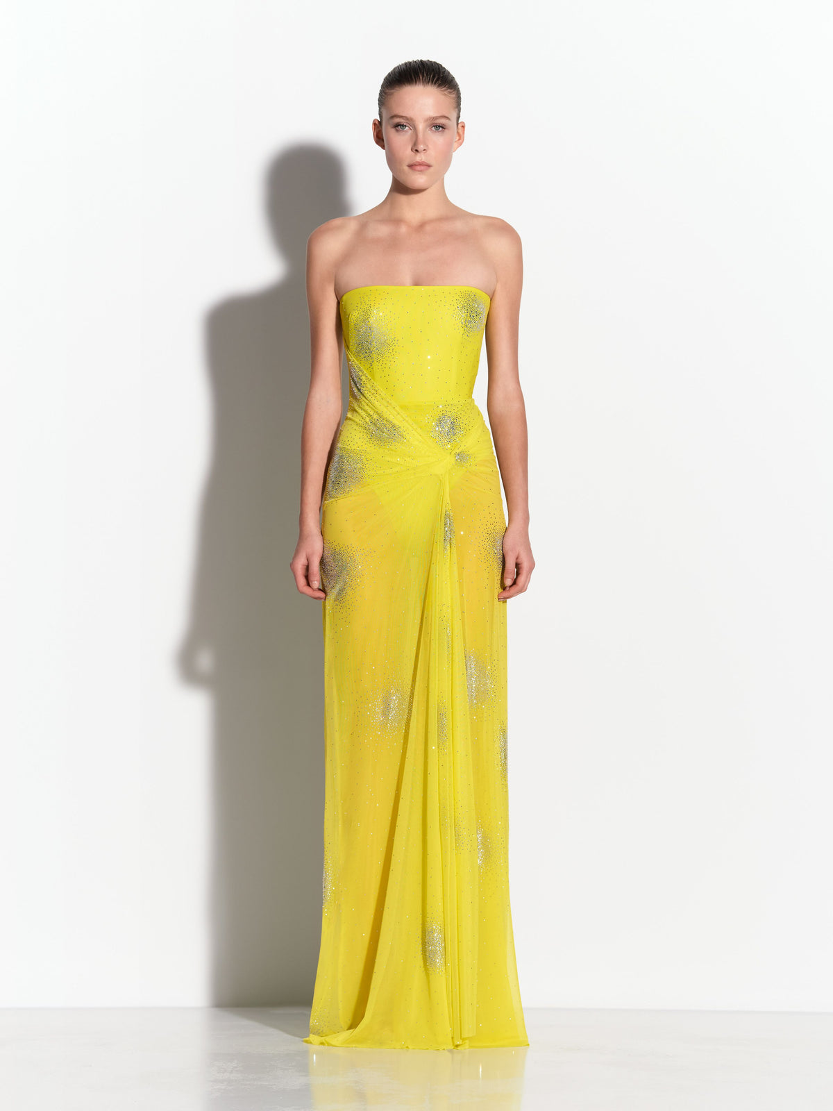 Strapless Drape Gown in Crystal Mesh