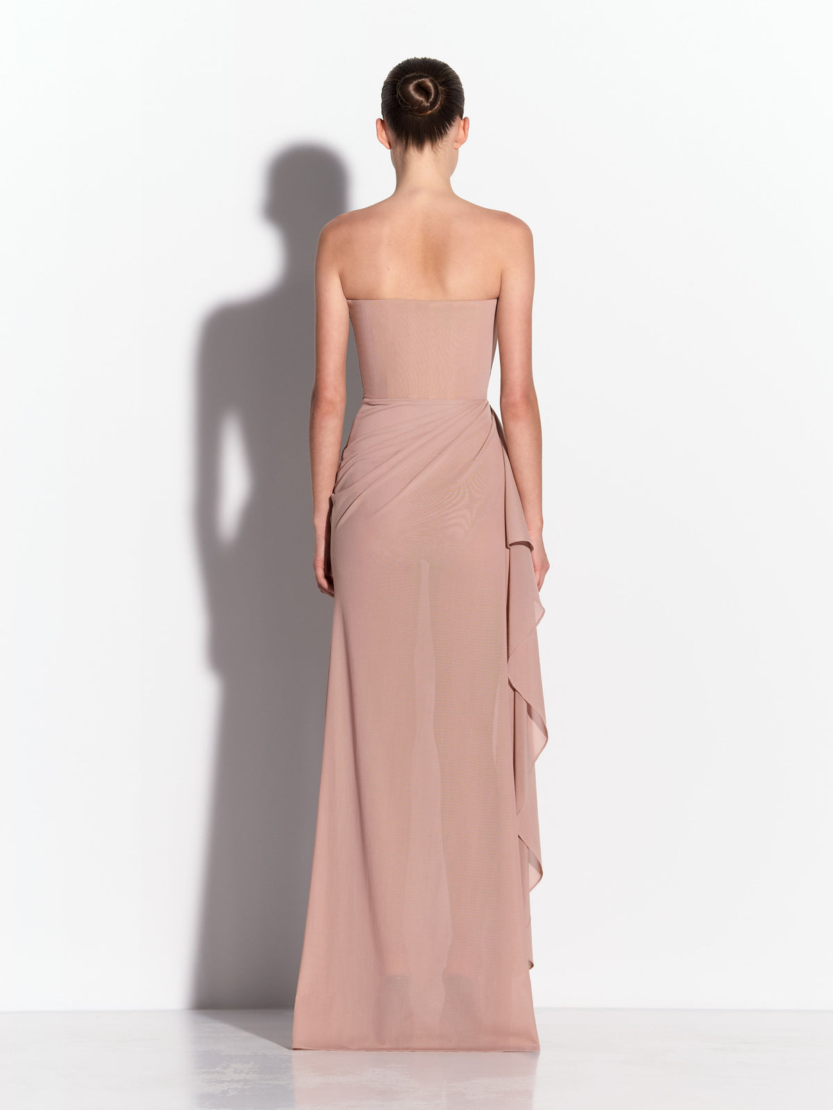 Strapless Drape Gown in Stretch Mesh