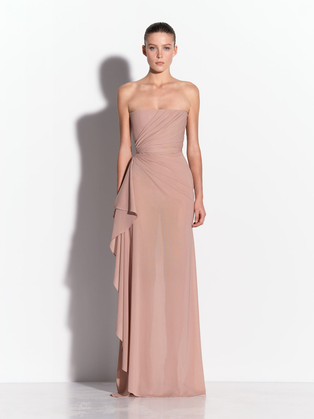 Strapless Drape Gown in Stretch Mesh