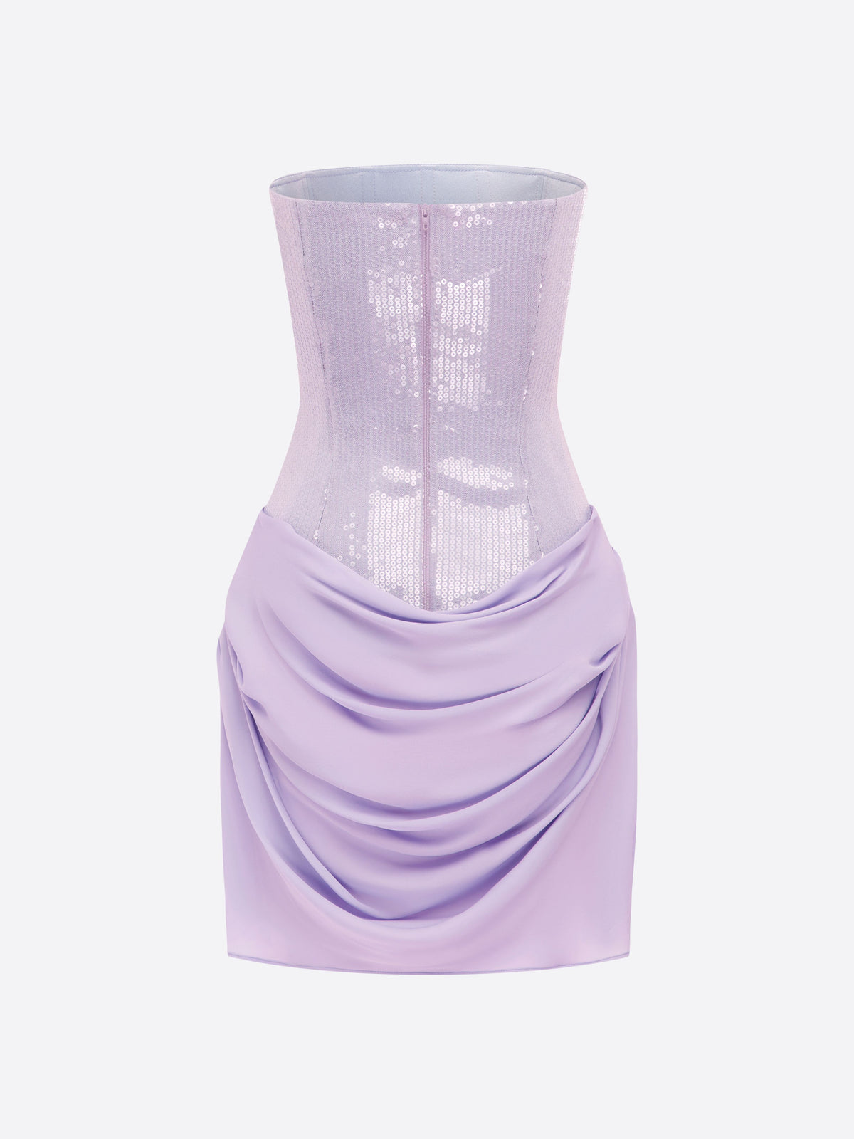 Strapless Drape Mini Dress in Sequin Mesh Georgette