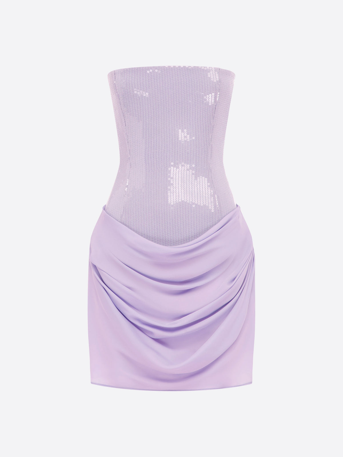 Strapless Drape Mini Dress in Sequin Mesh Georgette