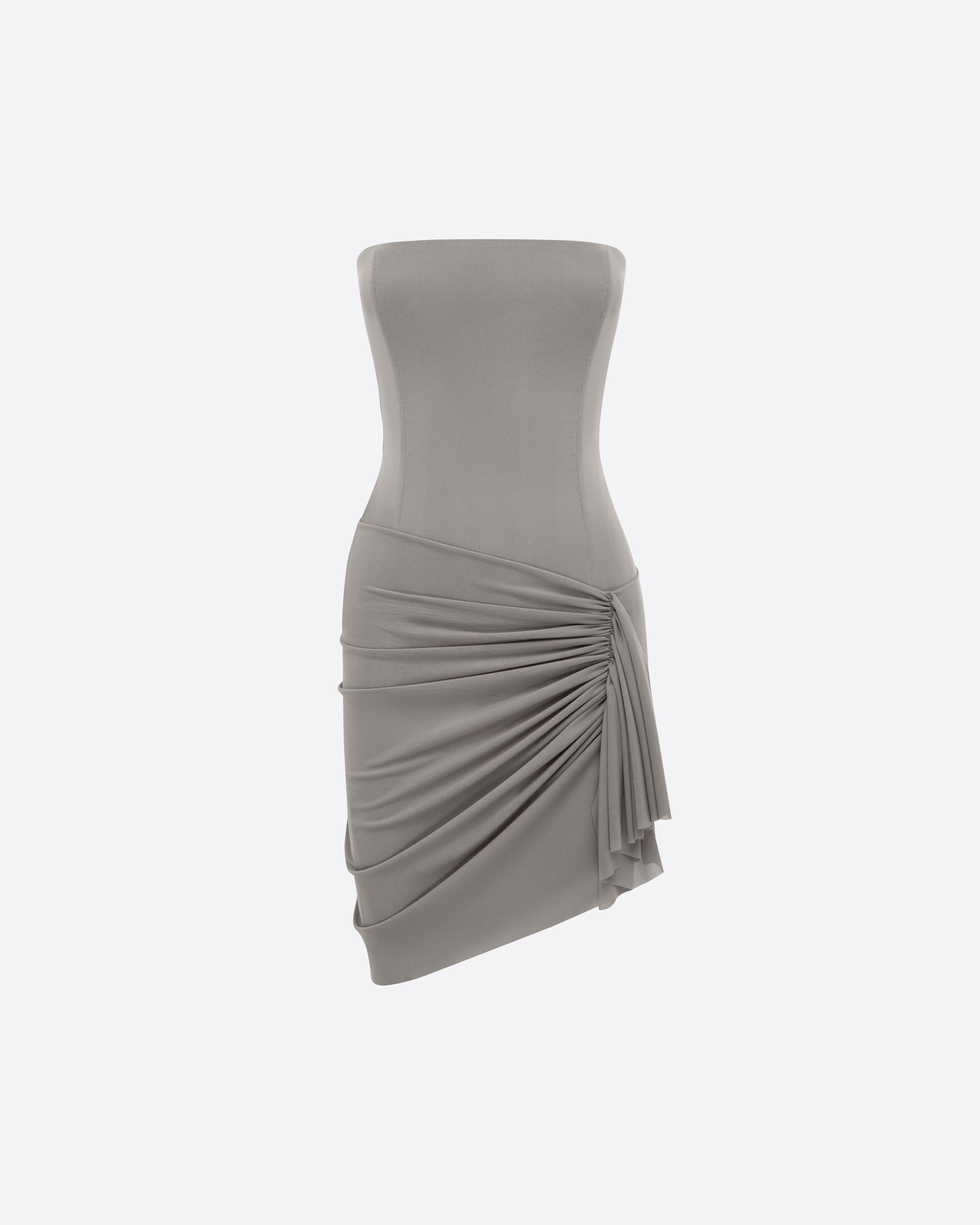 Strapless Drape Mini Dress in Stretch Mesh