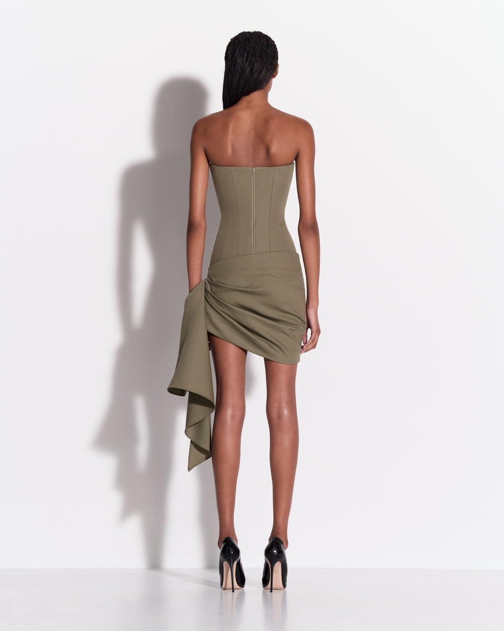 Strapless Drape Mini Dress in Wool Suiting