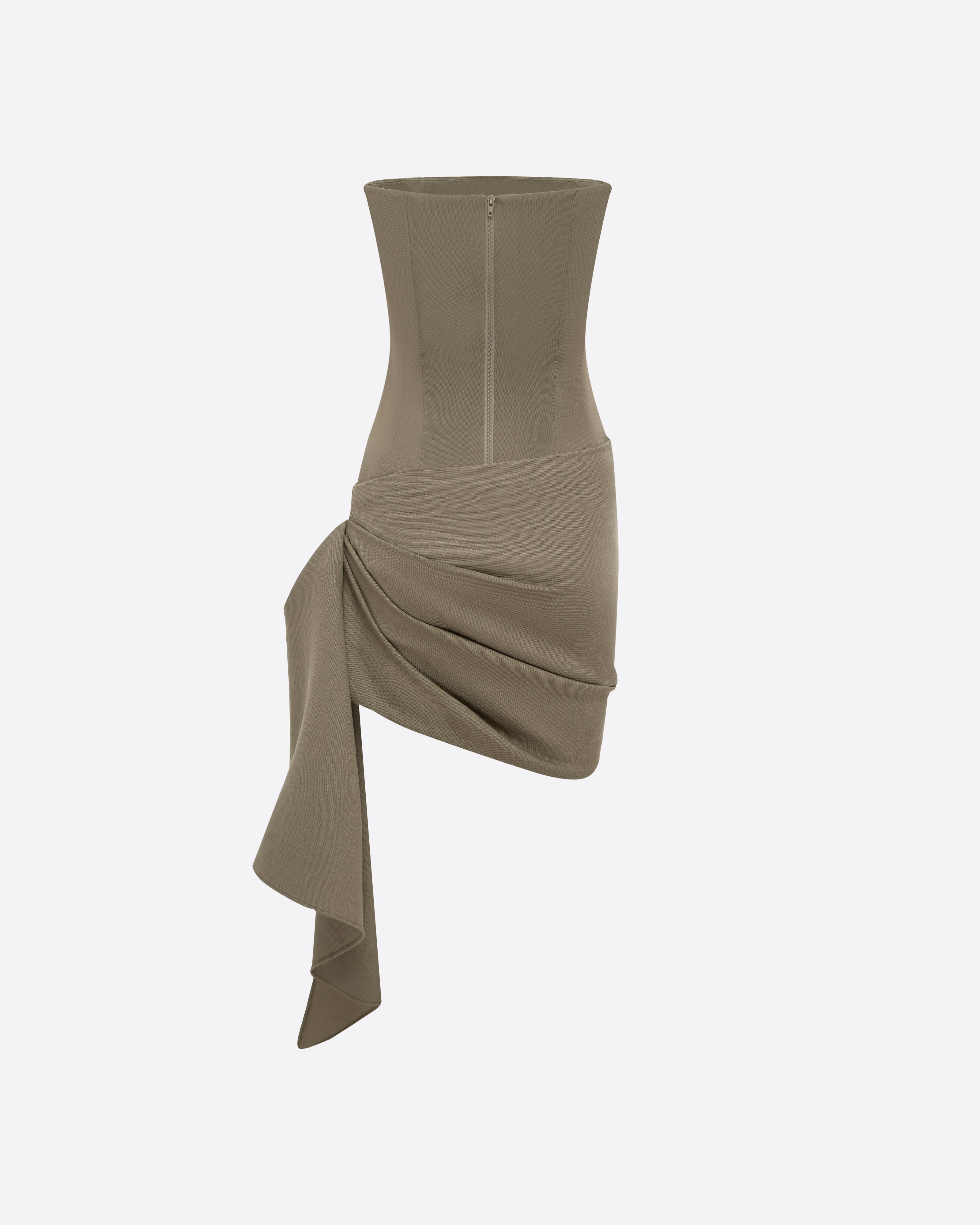 Strapless Drape Mini Dress in Wool Suiting
