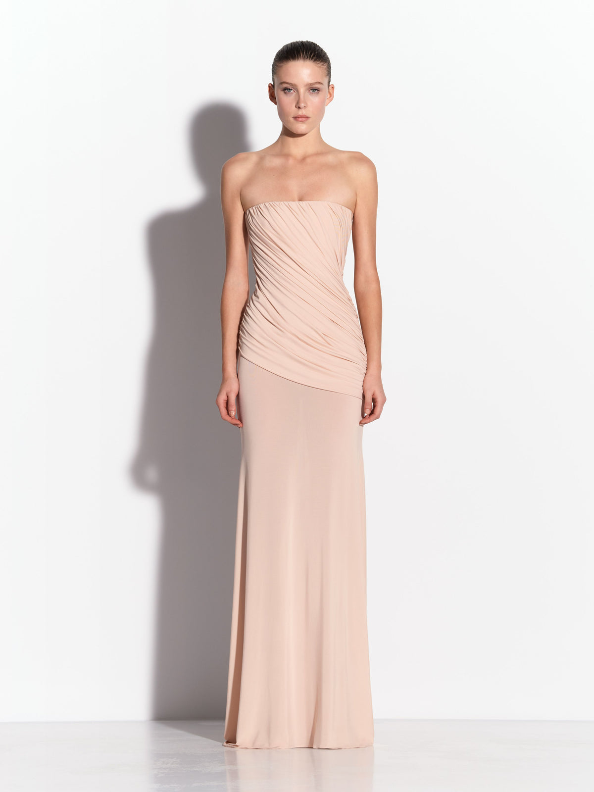 Strapless Draped Gown in Dry Jersey