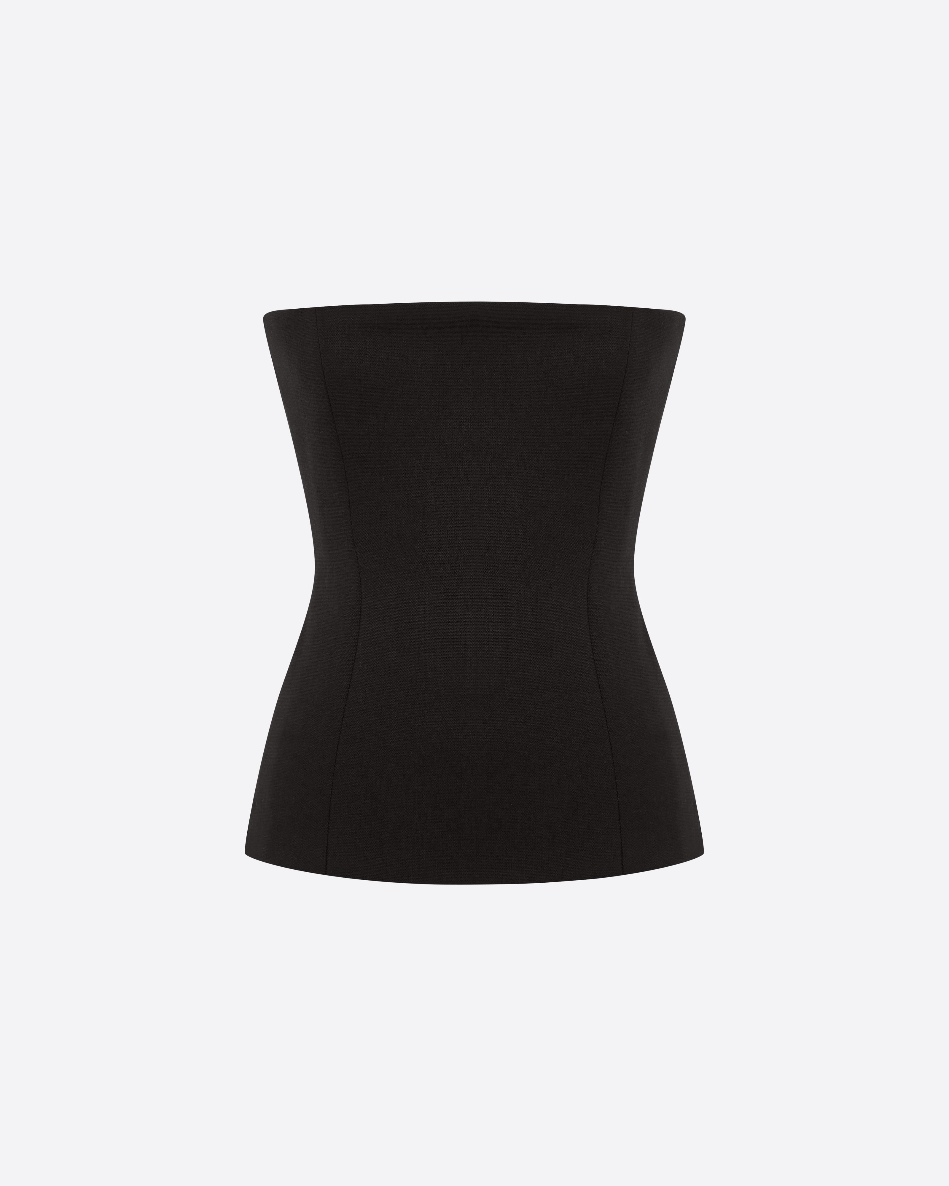 Strapless Longline Corset Top in Wool Suiting