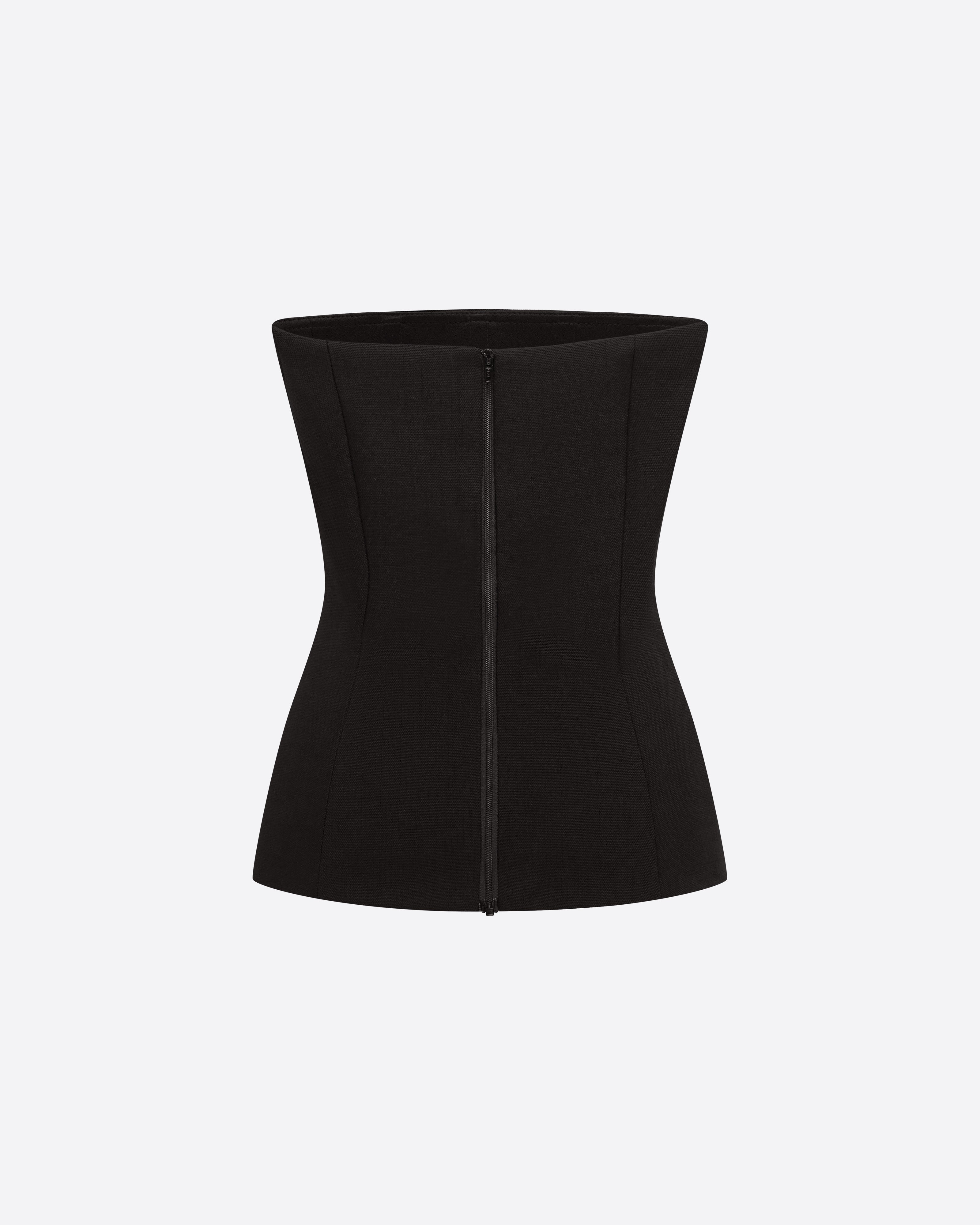 Strapless Longline Corset Top in Wool Suiting