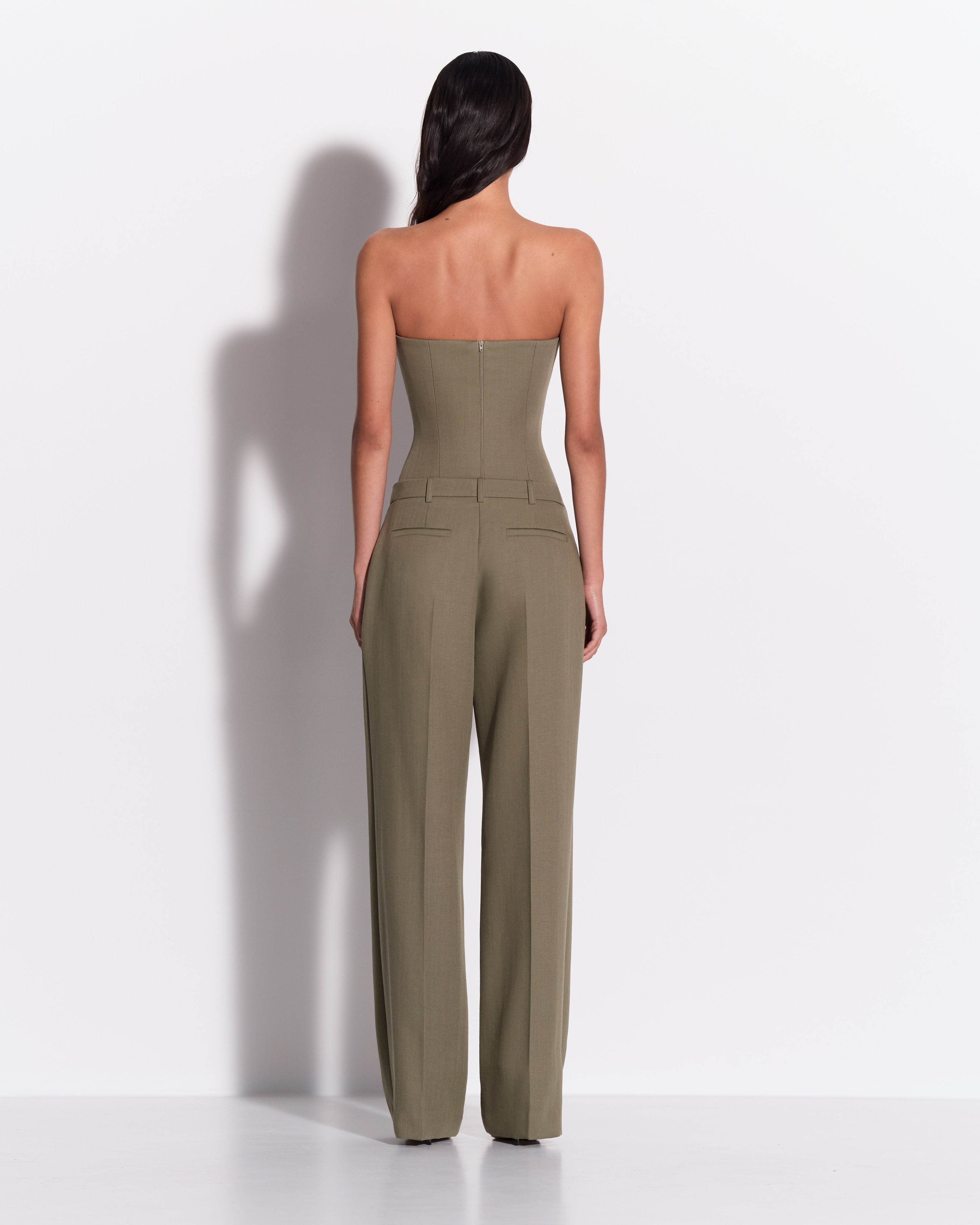 Strapless Longline Corset Top in Wool Suiting