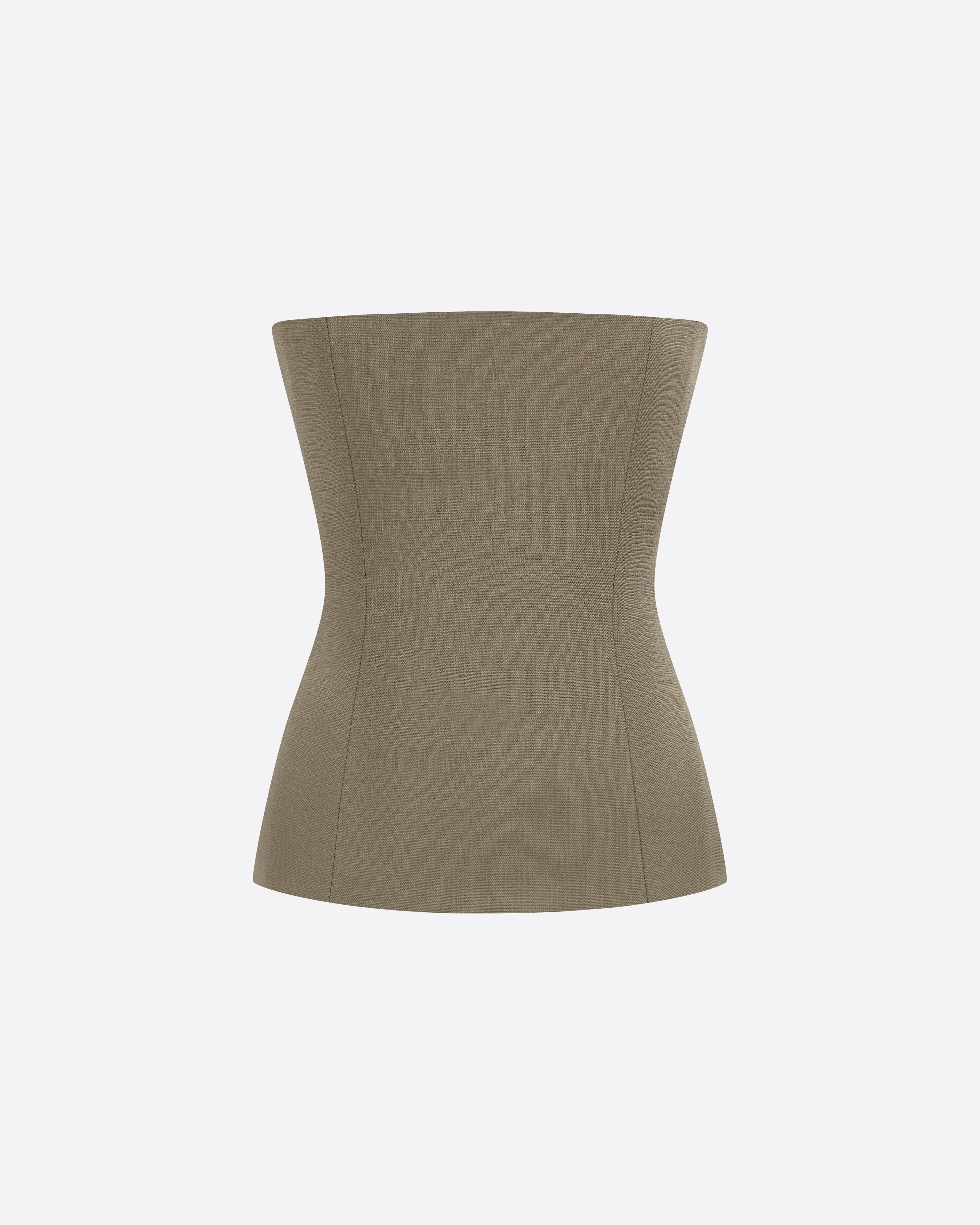 Strapless Longline Corset Top in Wool Suiting