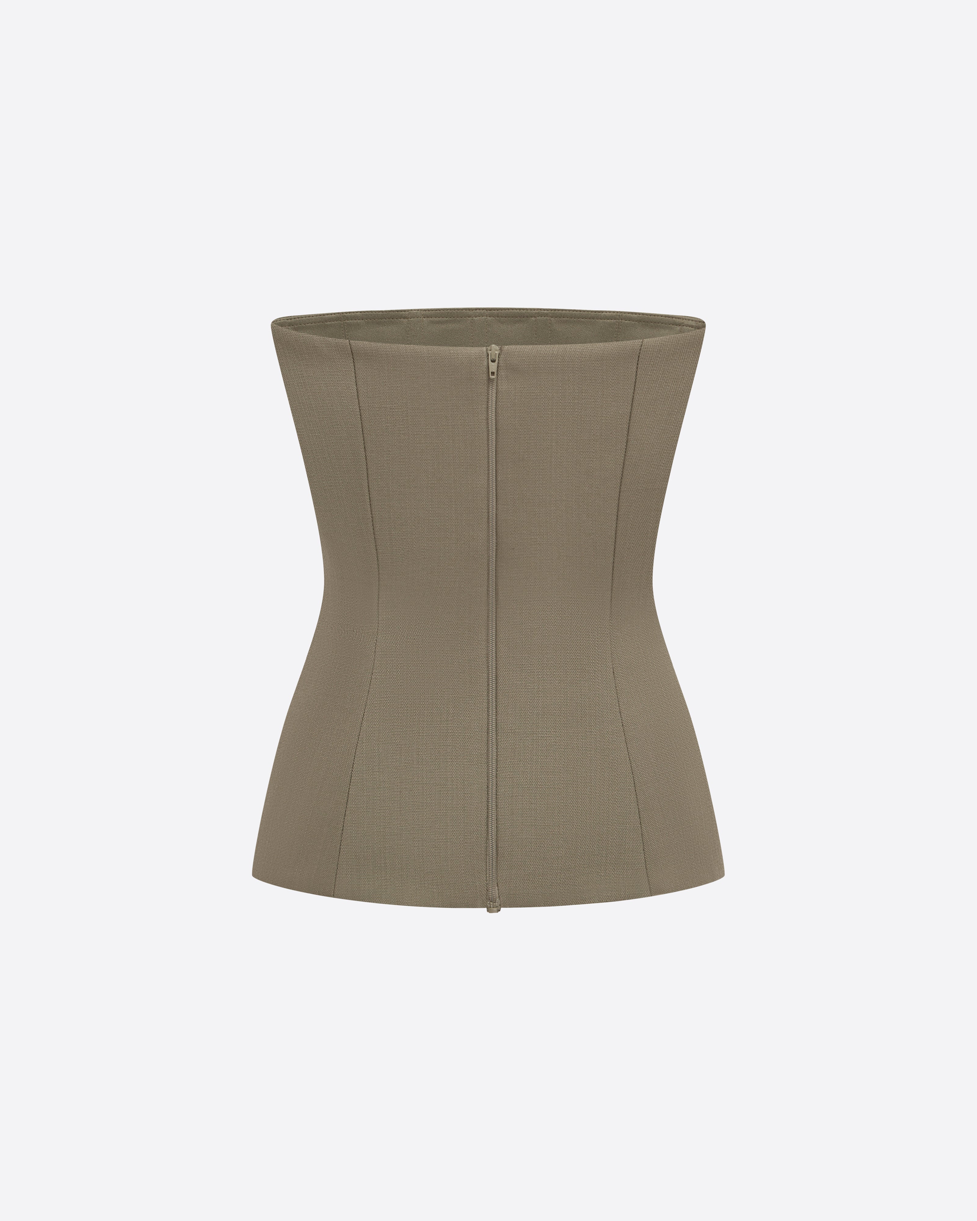 Strapless Longline Corset Top in Wool Suiting