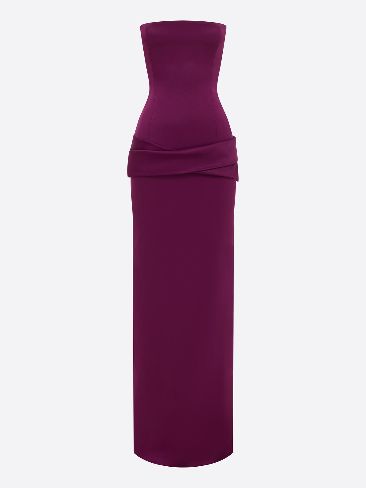 Strapless Longline Drape Column in Satin Crepe