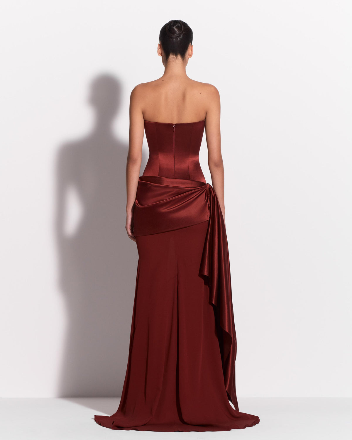 Strapless Longline Drape Gown in Duchess Satin