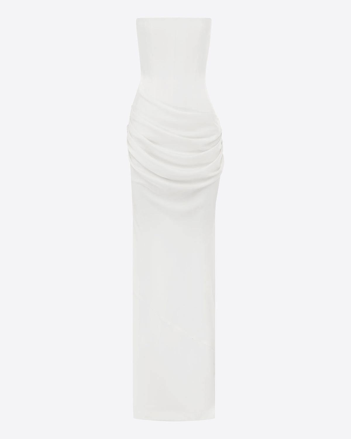 Strapless Longline Draped Column in Satin Crepe
