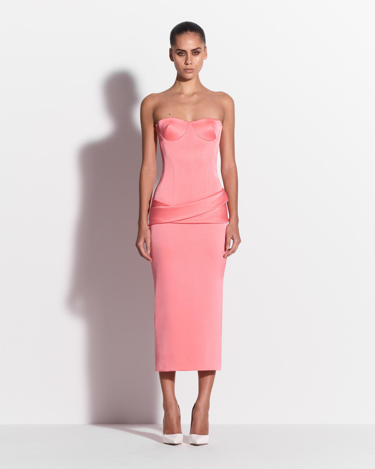 Strapless Longline Dress in Satin Crepe