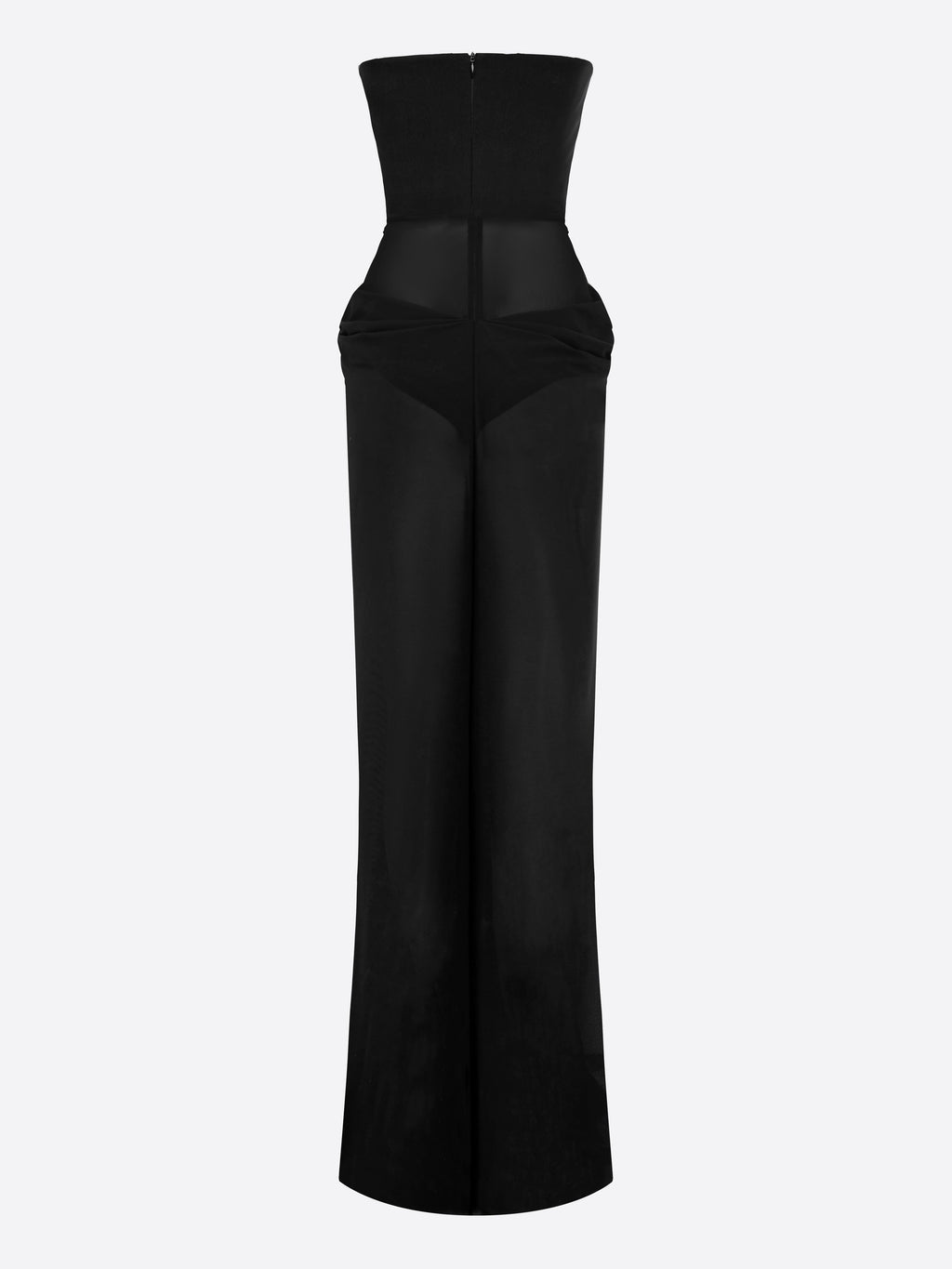 Strapless Ruched Drape Column in Stretch Mesh