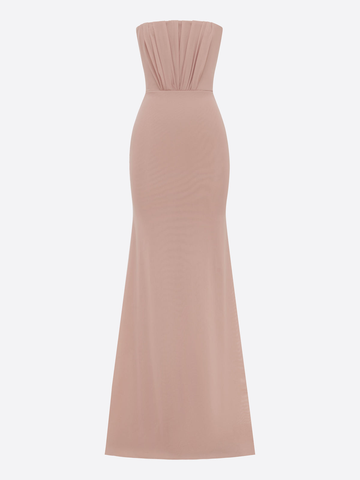 Strapless Ruched Gown in Stretch Mesh