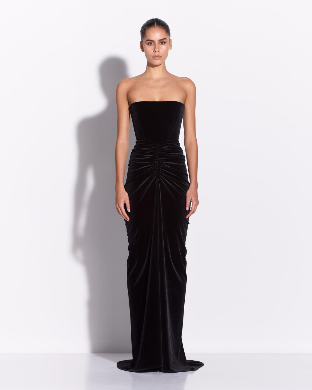 Strapless Ruched Gown in Velvet