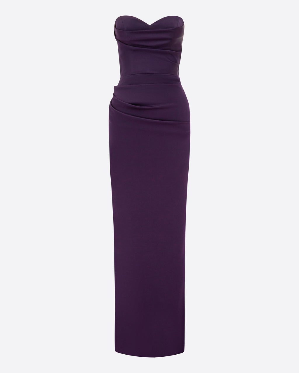 Strapless Sweetheart Drape Column in Satin Crepe