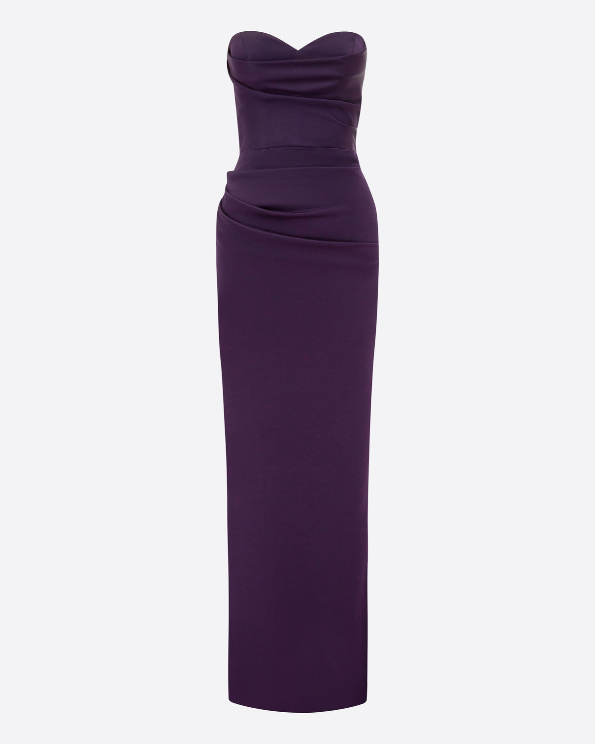 Strapless Sweetheart Drape Column in Satin Crepe