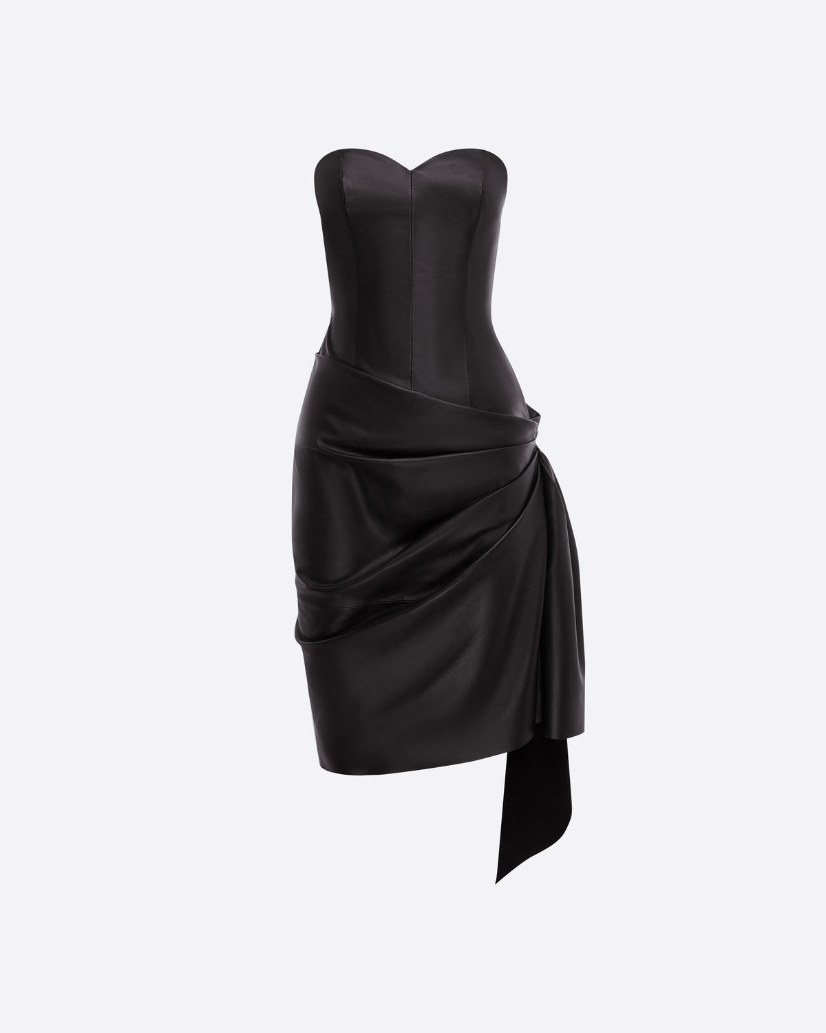 Strapless Sweetheart Drape Dress in Leather