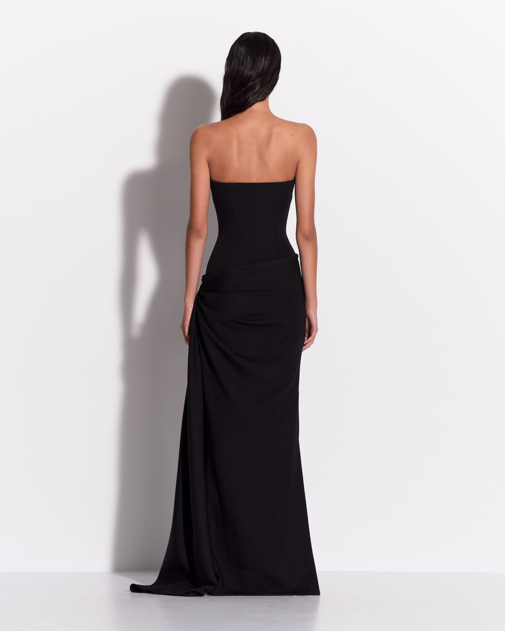 Strapless Sweetheart Drape Gown in Wool Suiting