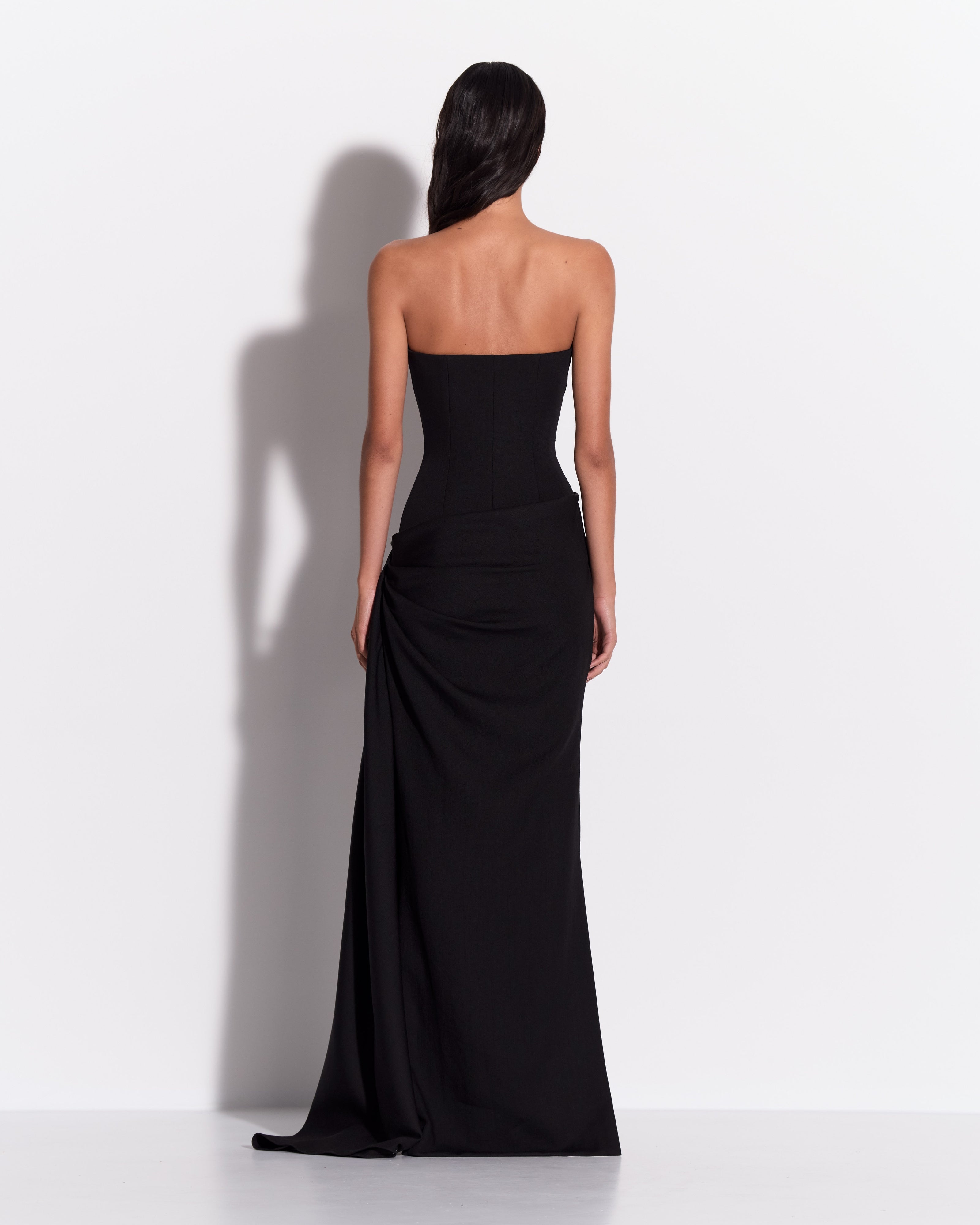 Strapless Sweetheart Drape Gown in Wool Suiting