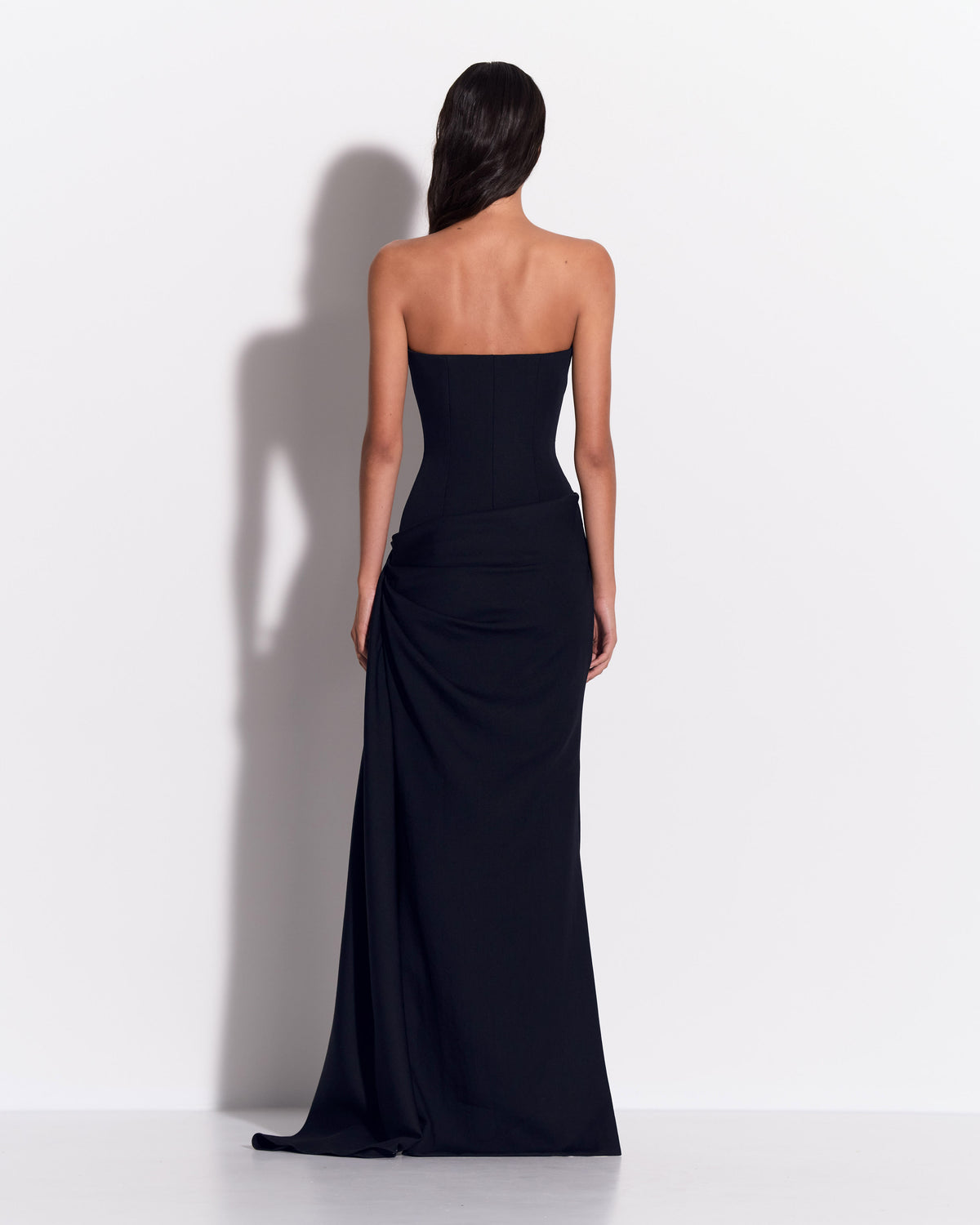 Strapless Sweetheart Drape Gown in Wool Suiting