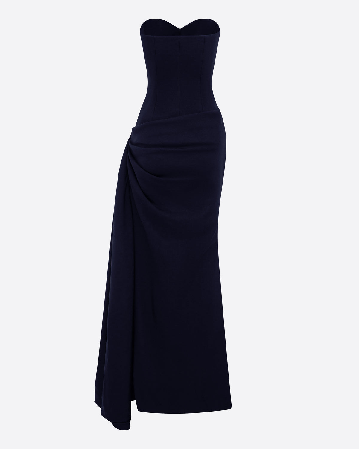 Strapless Sweetheart Drape Gown in Wool Suiting