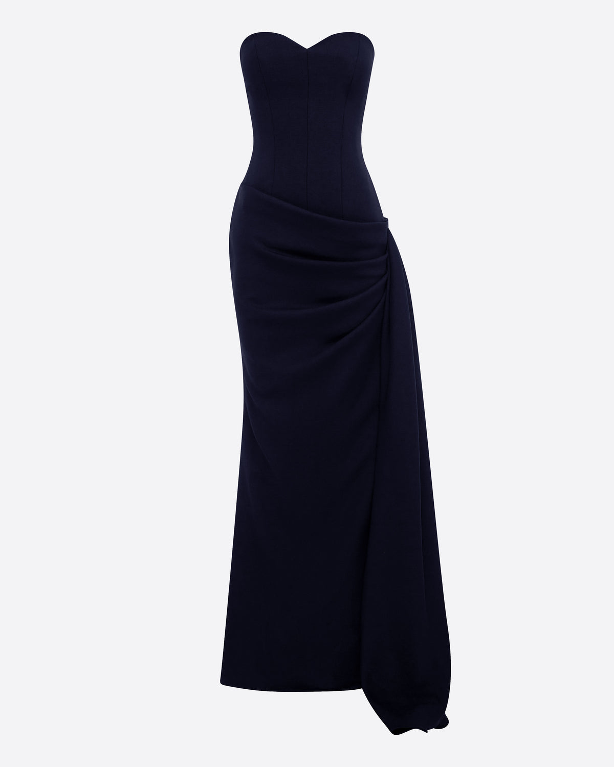 Strapless Sweetheart Drape Gown in Wool Suiting