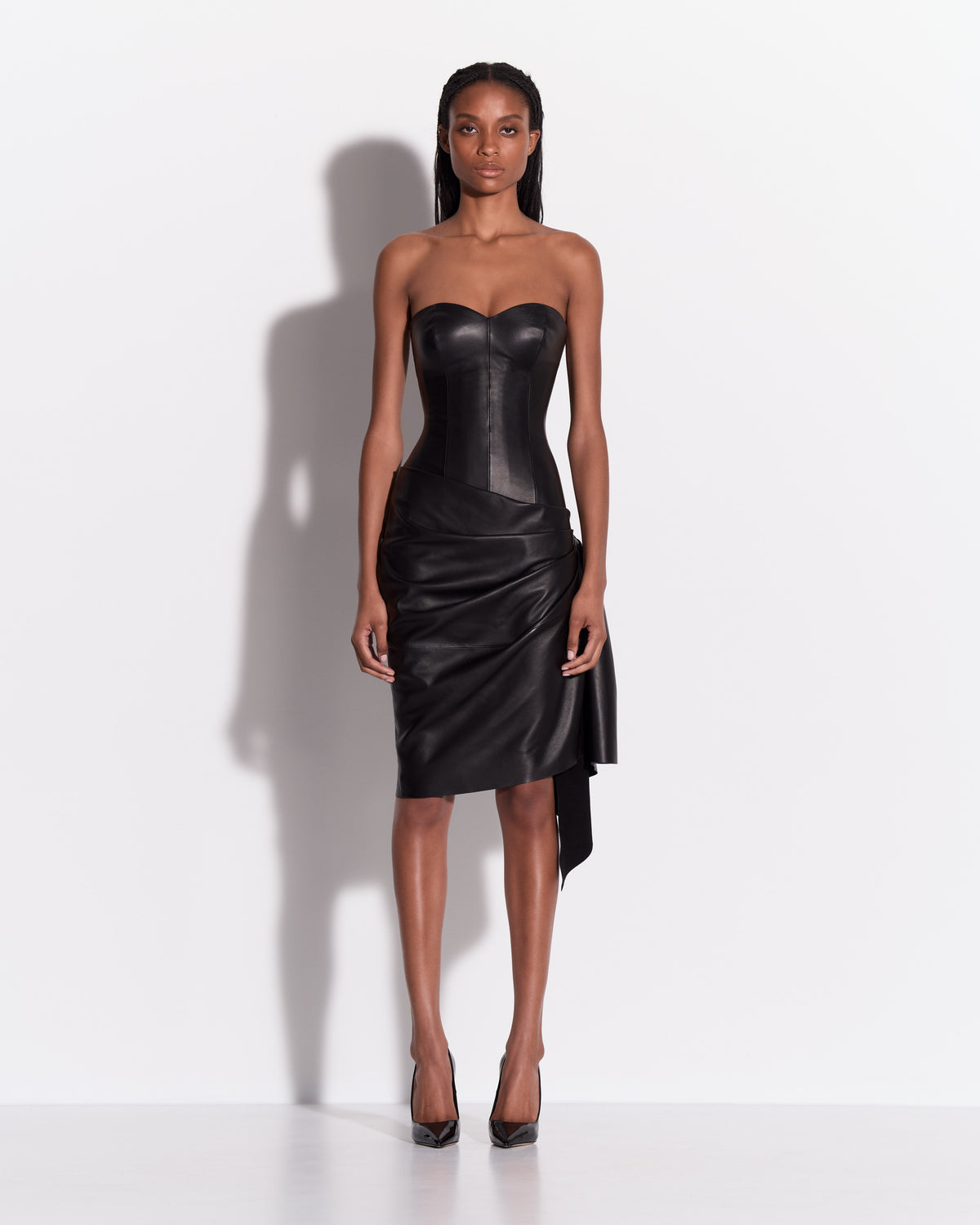 alex perry black strapless dress Sweetheart Drape in Leather, Ruffled Backless Halterneck Maxi prom glam Color:Pink(With coat) Strapless gown