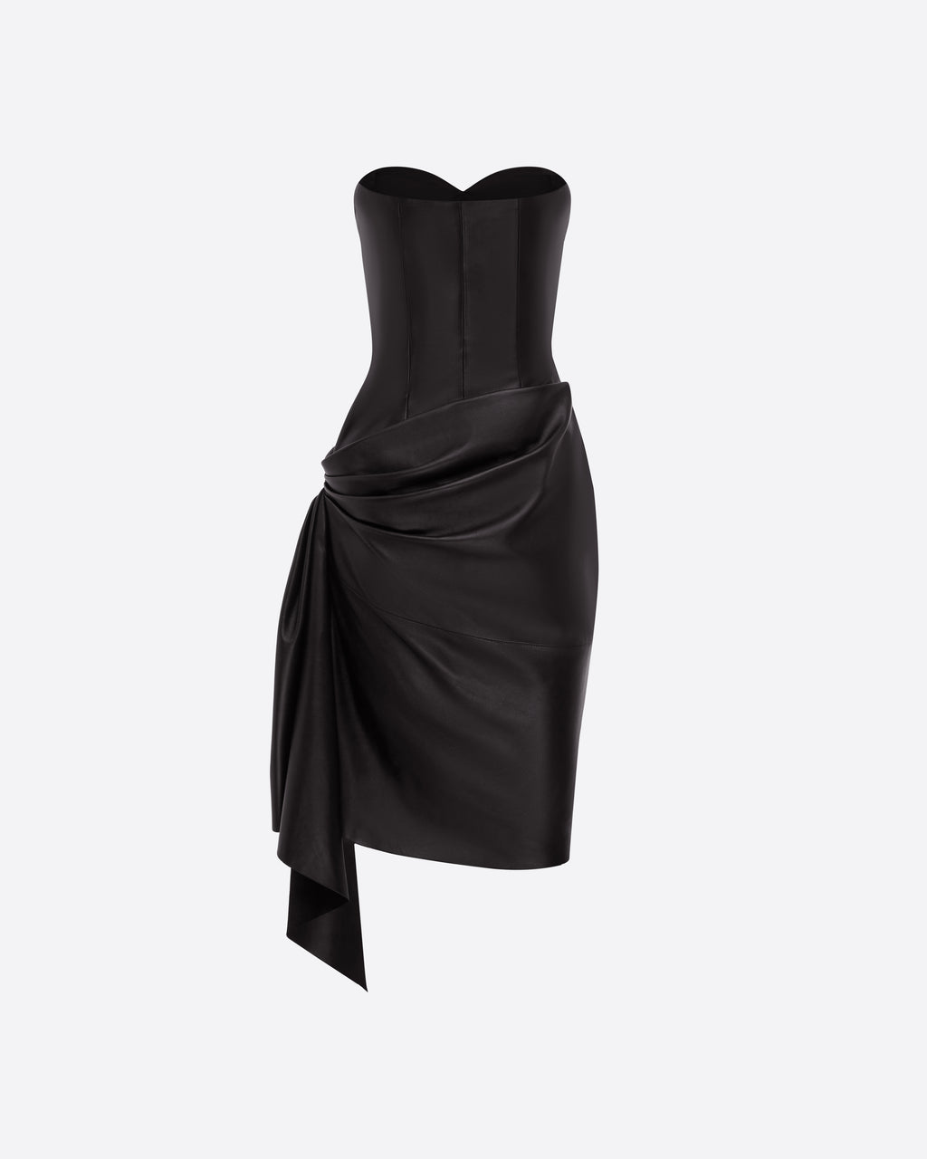 Strapless Sweetheart Drape Mini Dress in Leather