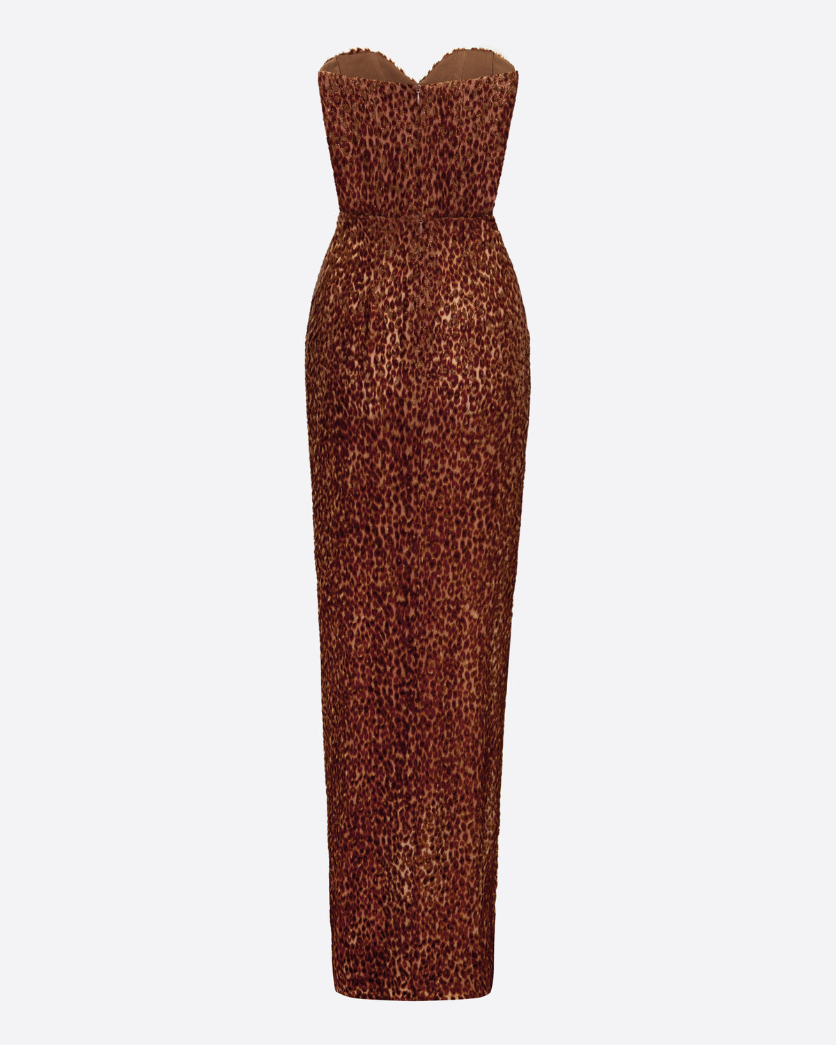 Strapless Sweetheart Draped Split Gown in Devoré