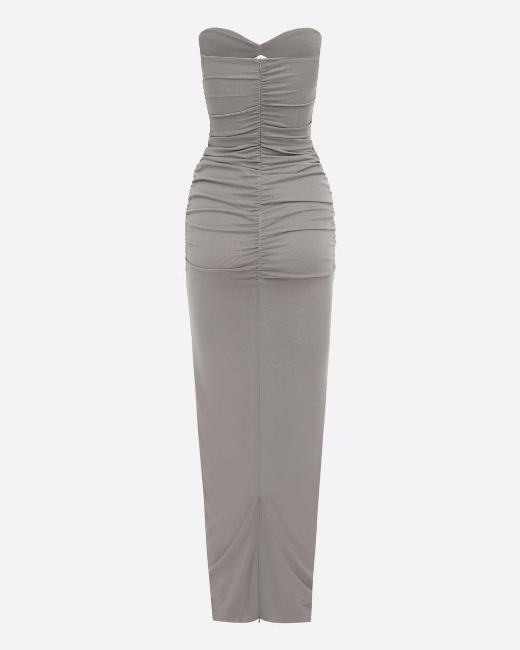 Strapless Sweetheart Ruched Column in Stretch Mesh