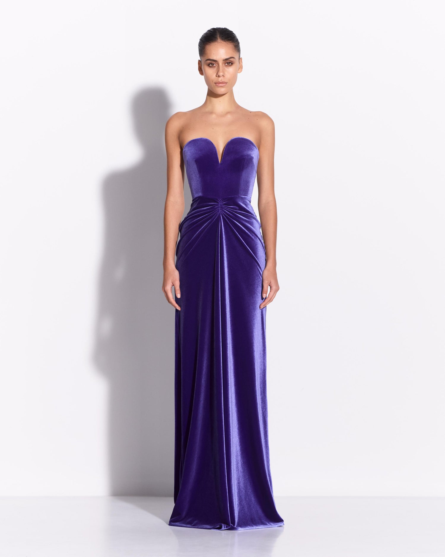 Strapless Sweetheart Ruched Gown in Velvet