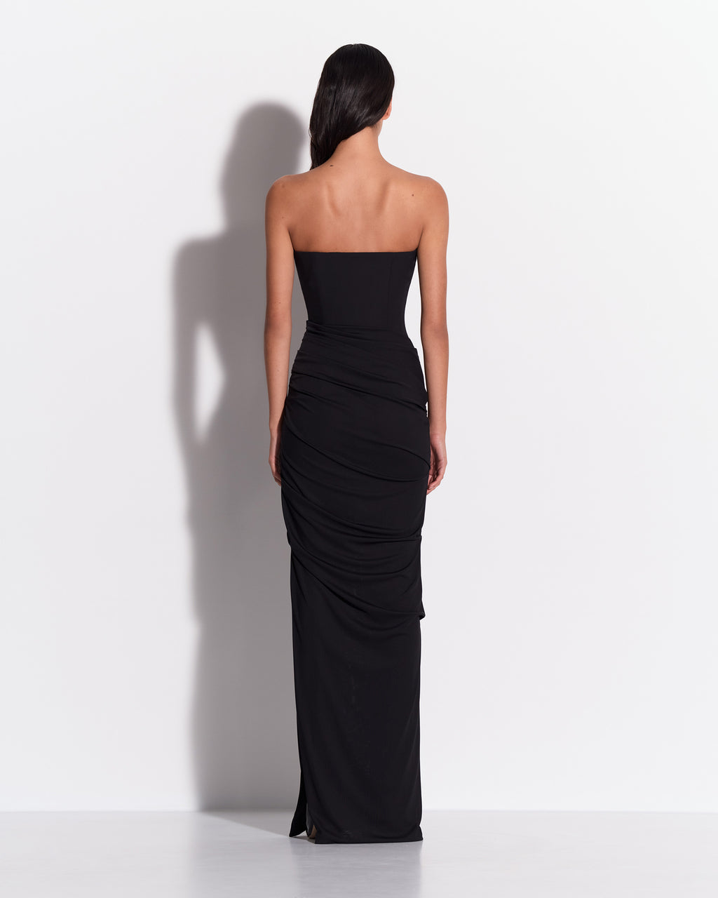 Strapless Tucked Column in Stretch Mesh