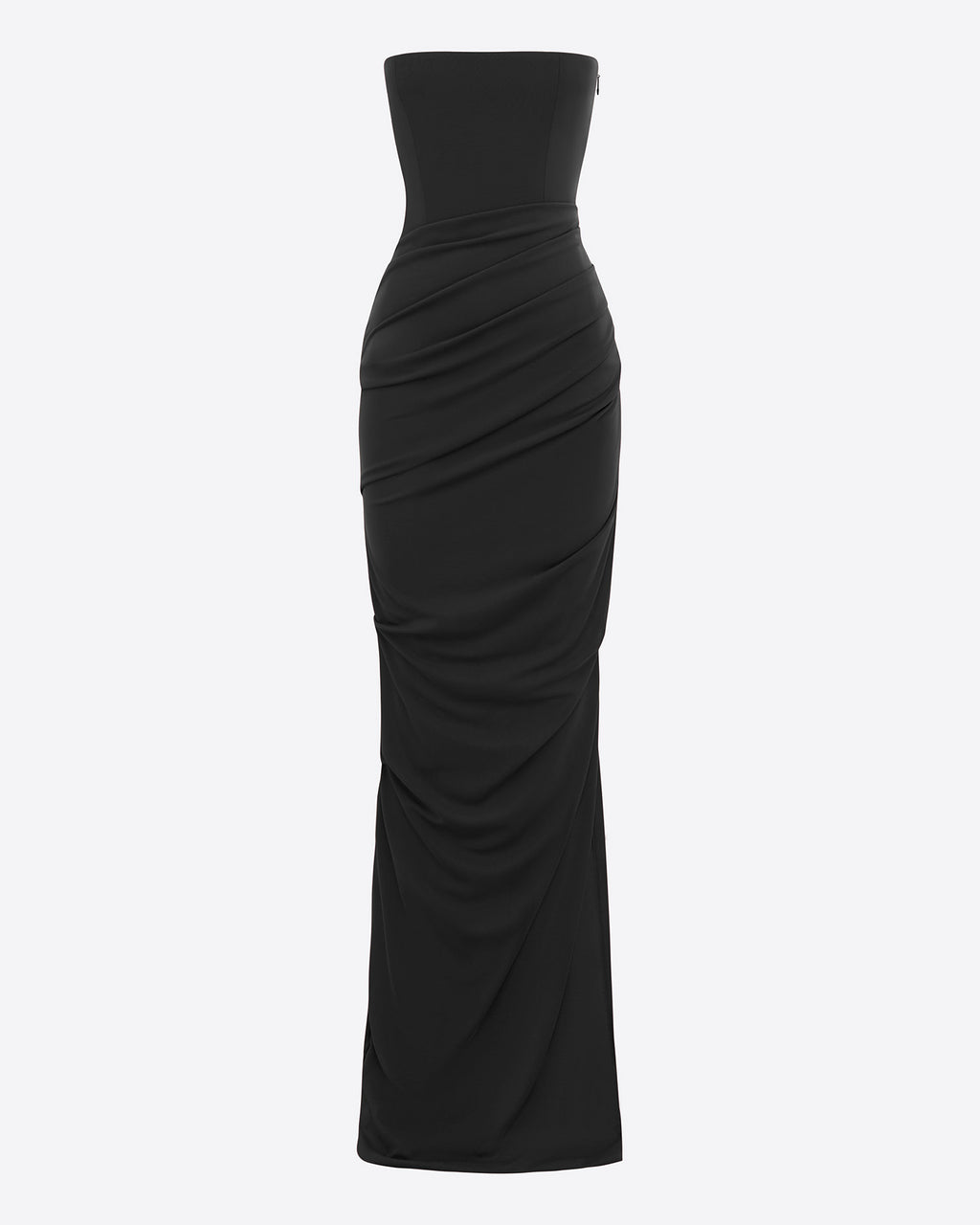 Strapless Tucked Column in Stretch Mesh